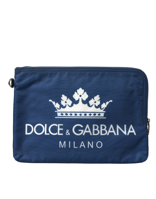 Dolce & Gabbana Elegant Blue Nylon Zipped Clutch - KALAJ