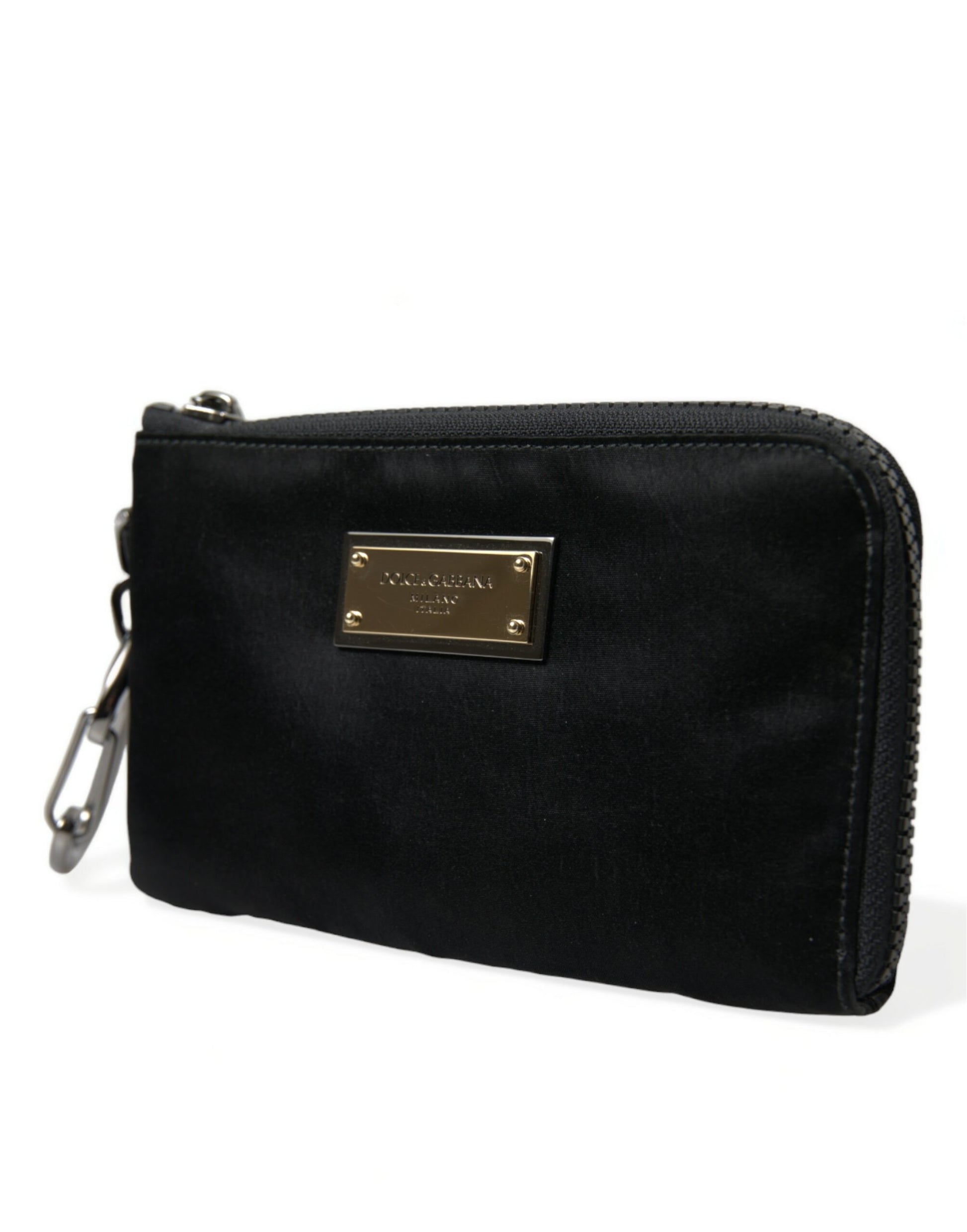 Dolce & Gabbana Elite Black Nylon & Leather Pouch with Logo Detail - KALAJ