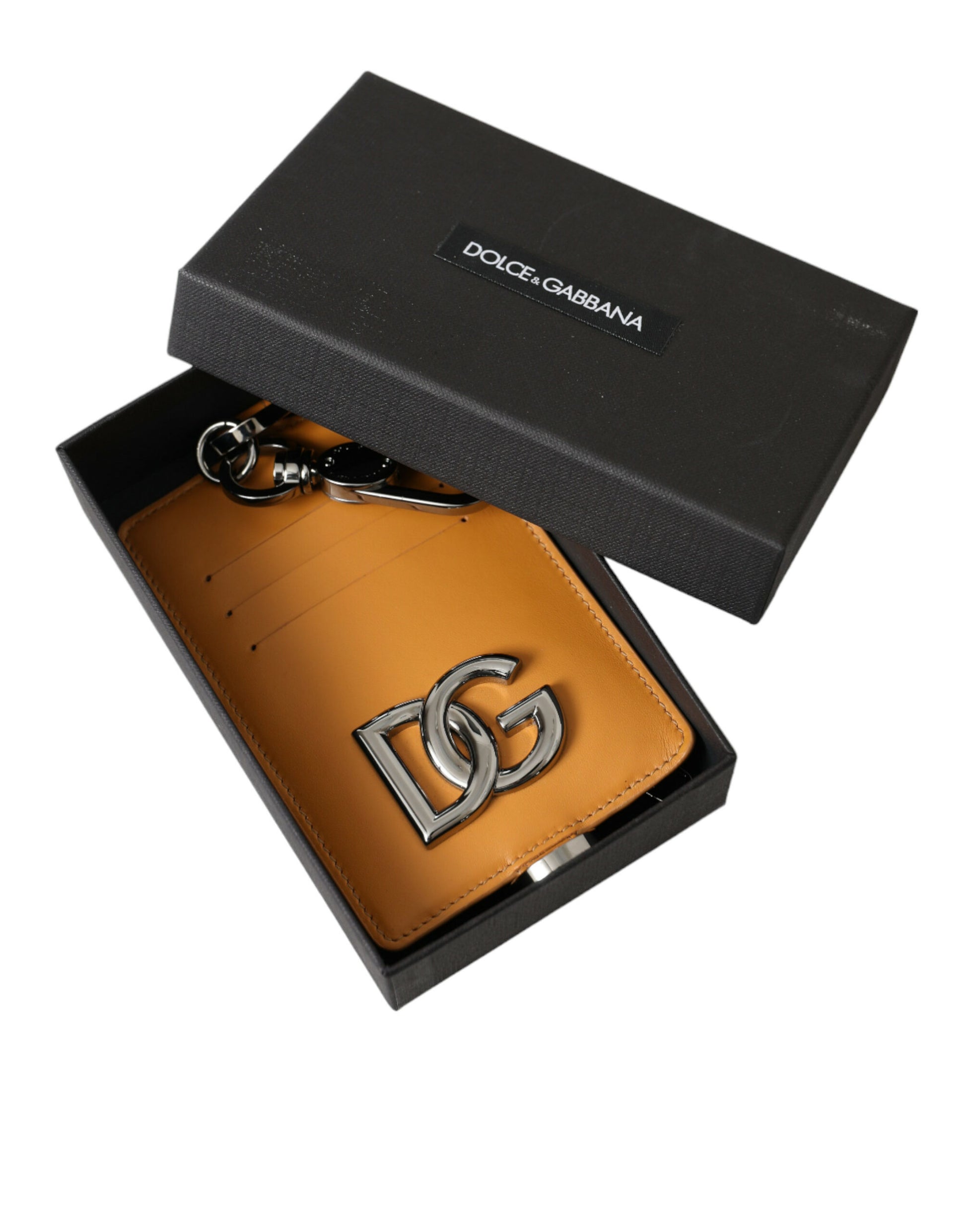 Dolce & Gabbana Elegant Orange Calf Leather Card Holder - KALAJ