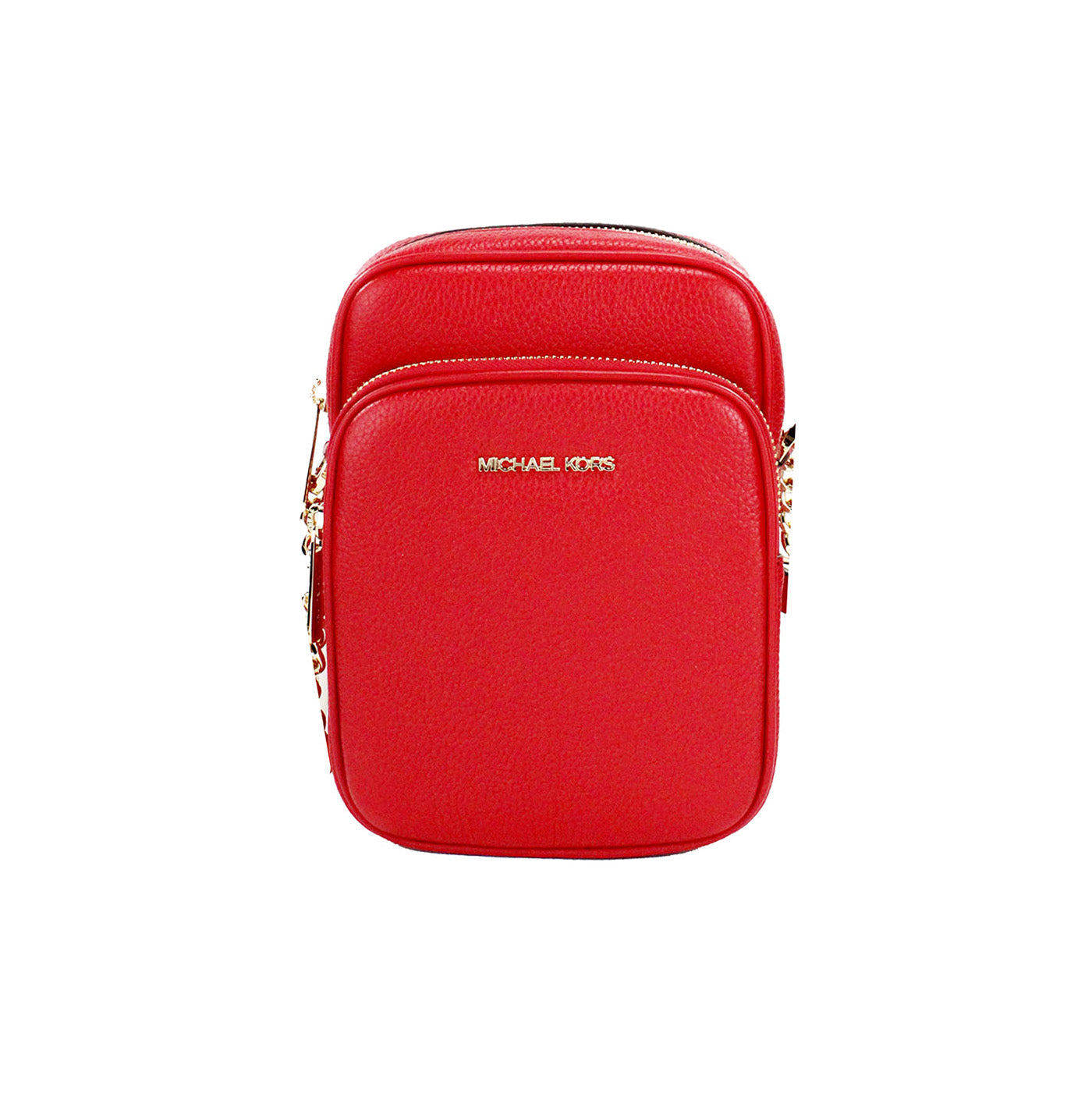 Michael Kors Jet Set Bright Red Pebbled Leather North South Chain Crossbody Bag - KALAJ