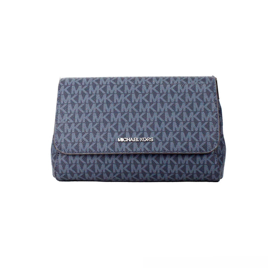 Michael Kors Jet Set Medium Navy Blue PVC Convertible Pouchette Crossbody Bag - KALAJ