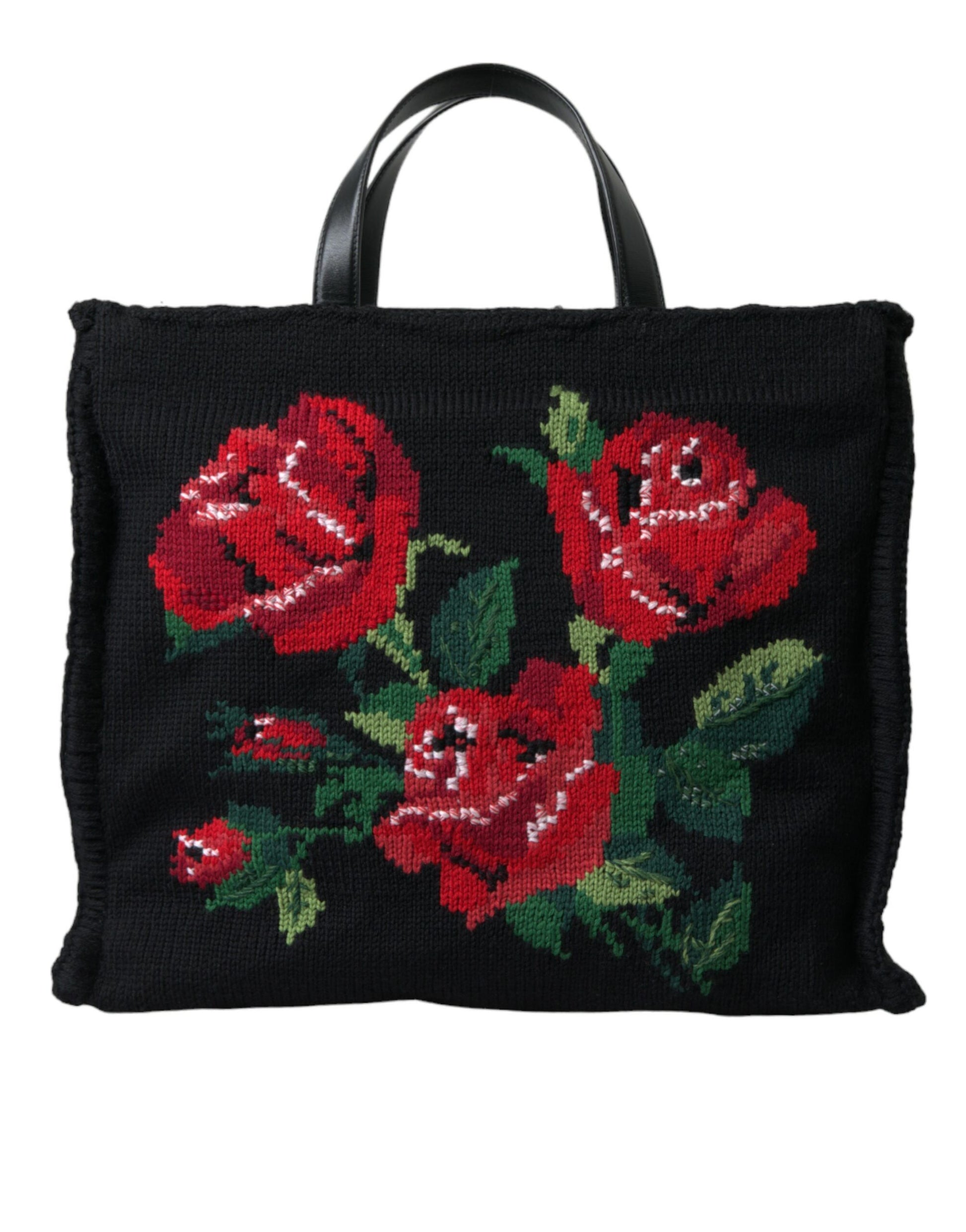 Dolce & Gabbana Chic Embroidered Floral Black Tote - KALAJ