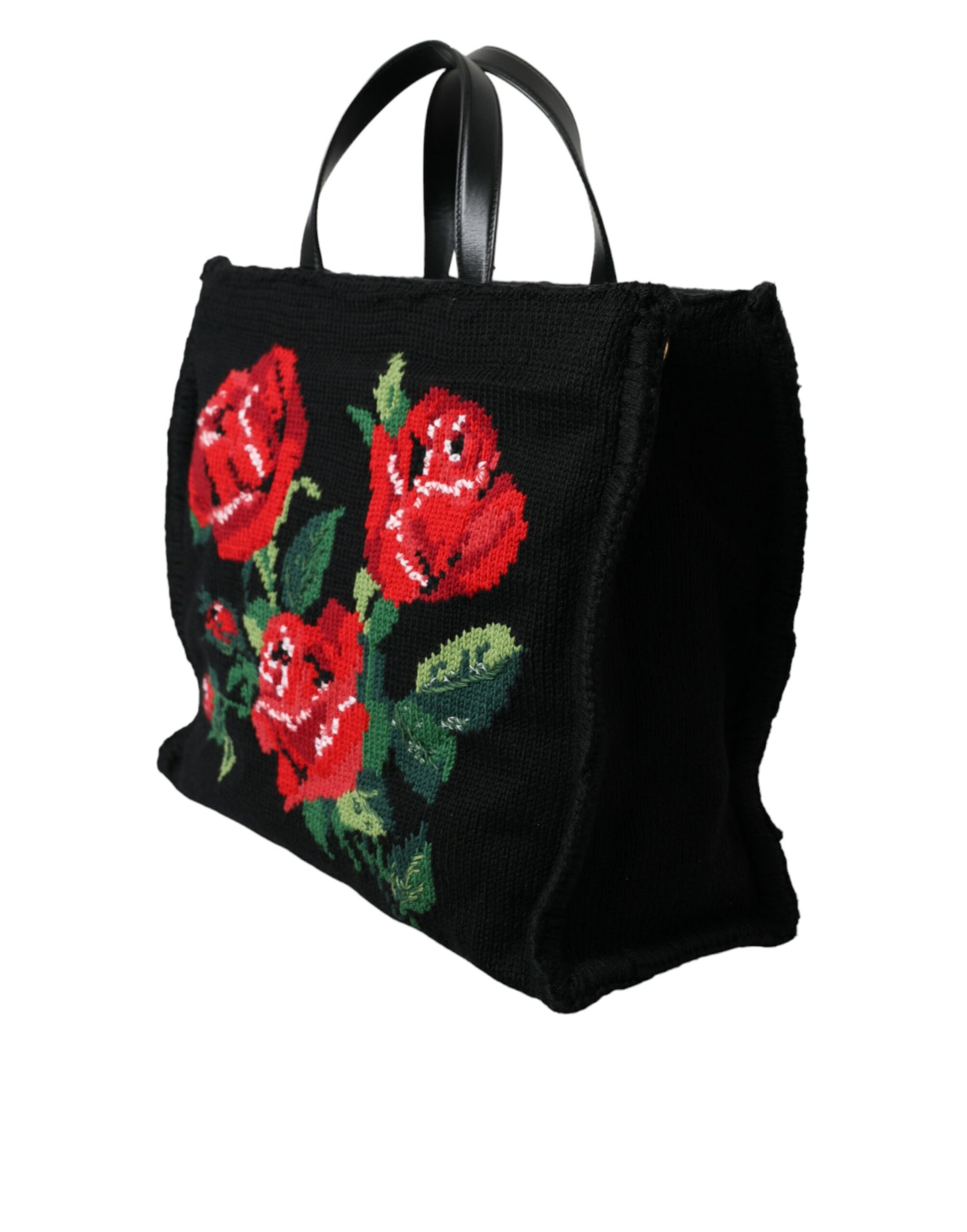 Dolce & Gabbana Chic Embroidered Floral Black Tote - KALAJ