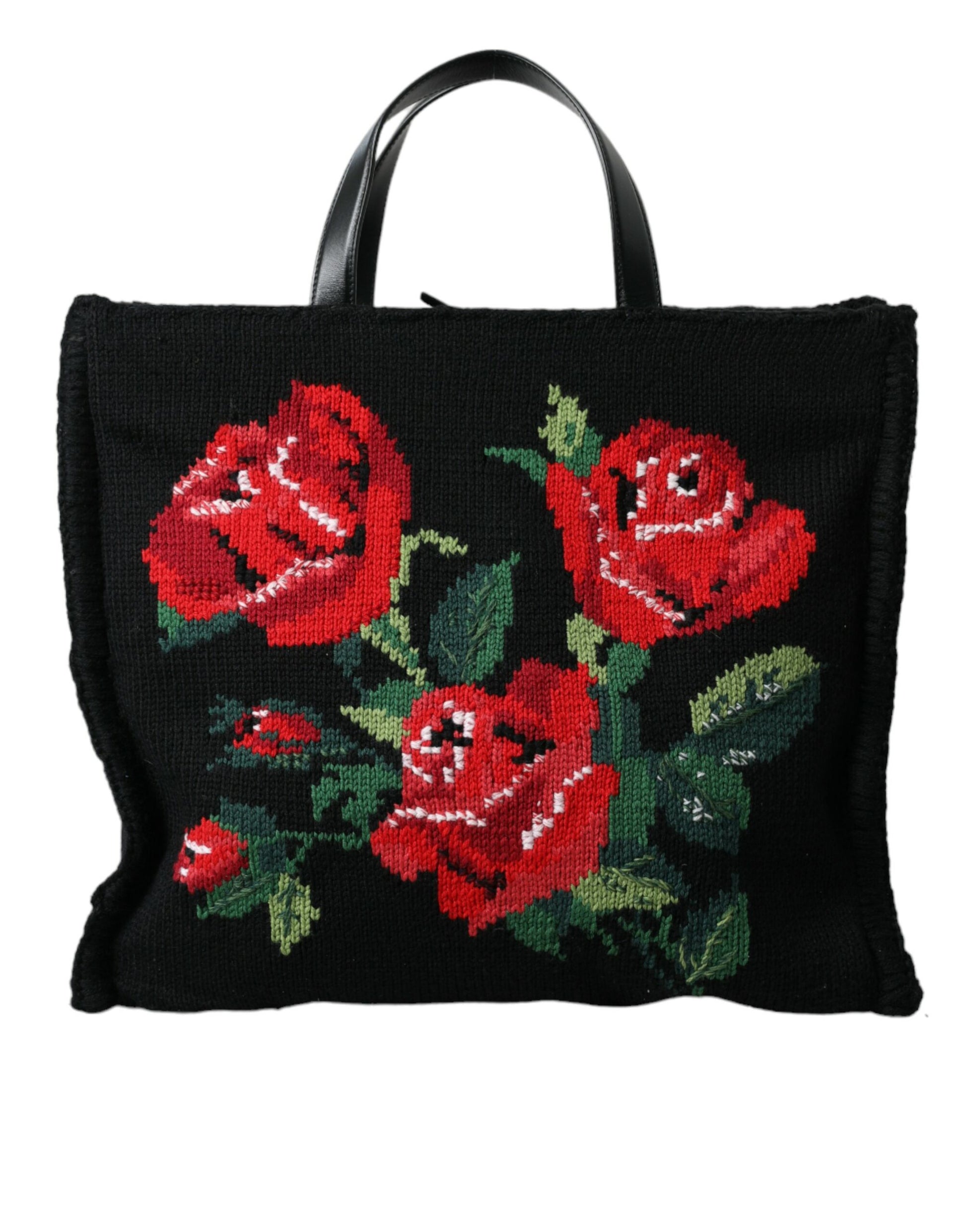 Dolce & Gabbana Chic Embroidered Floral Black Tote - KALAJ