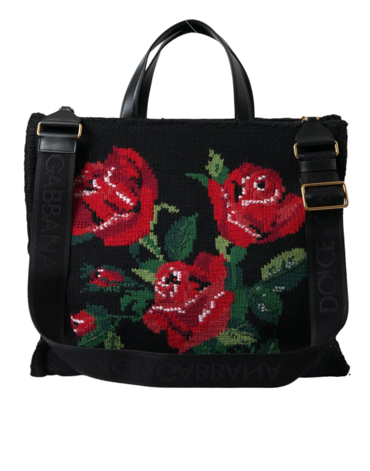 Dolce & Gabbana Chic Embroidered Floral Black Tote - KALAJ