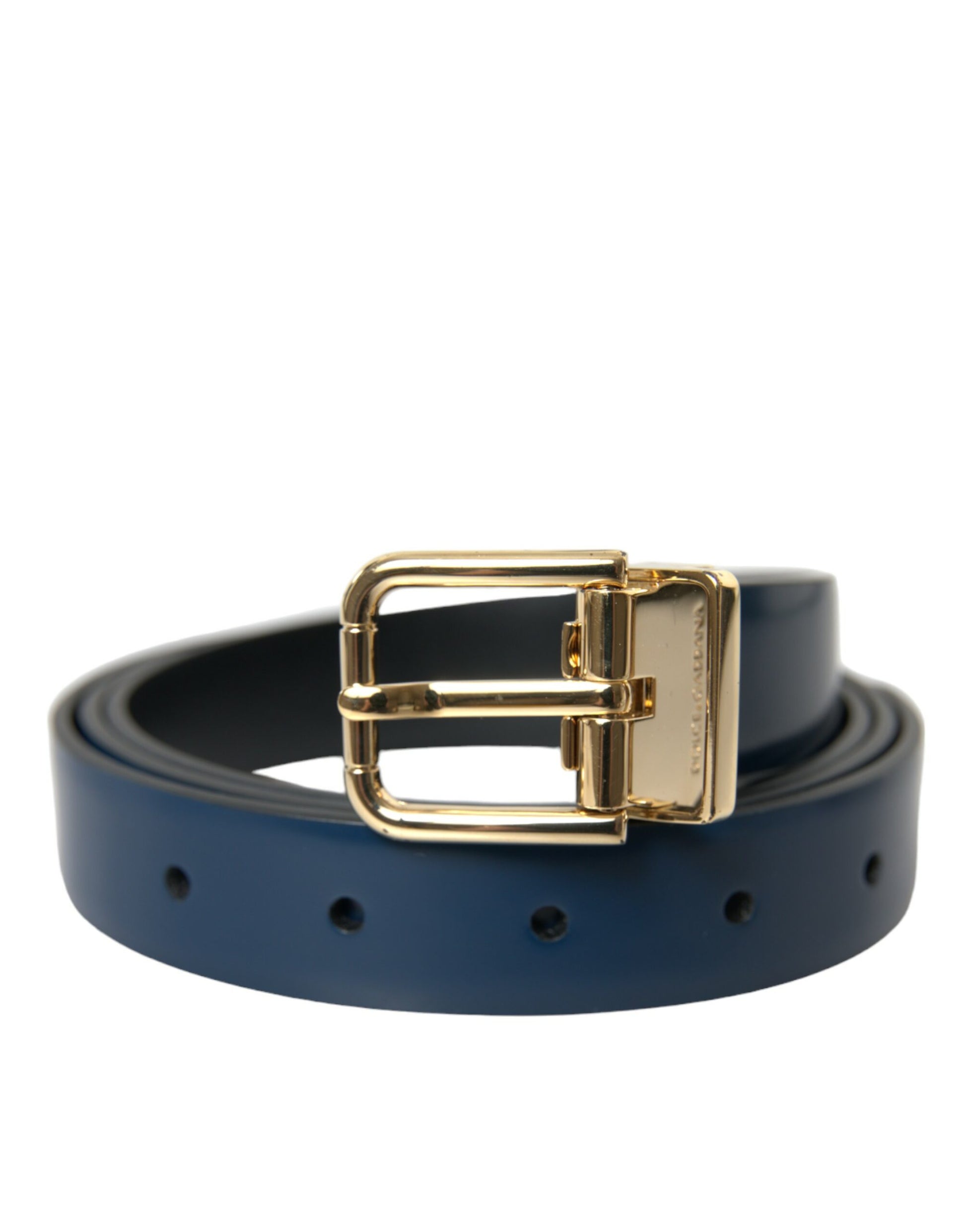 Dolce & Gabbana Elegant Blue Leather Belt with Metal Buckle - KALAJ