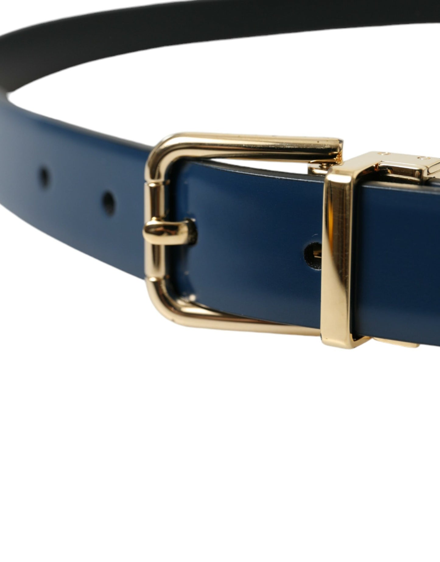 Dolce & Gabbana Elegant Blue Leather Belt with Metal Buckle - KALAJ