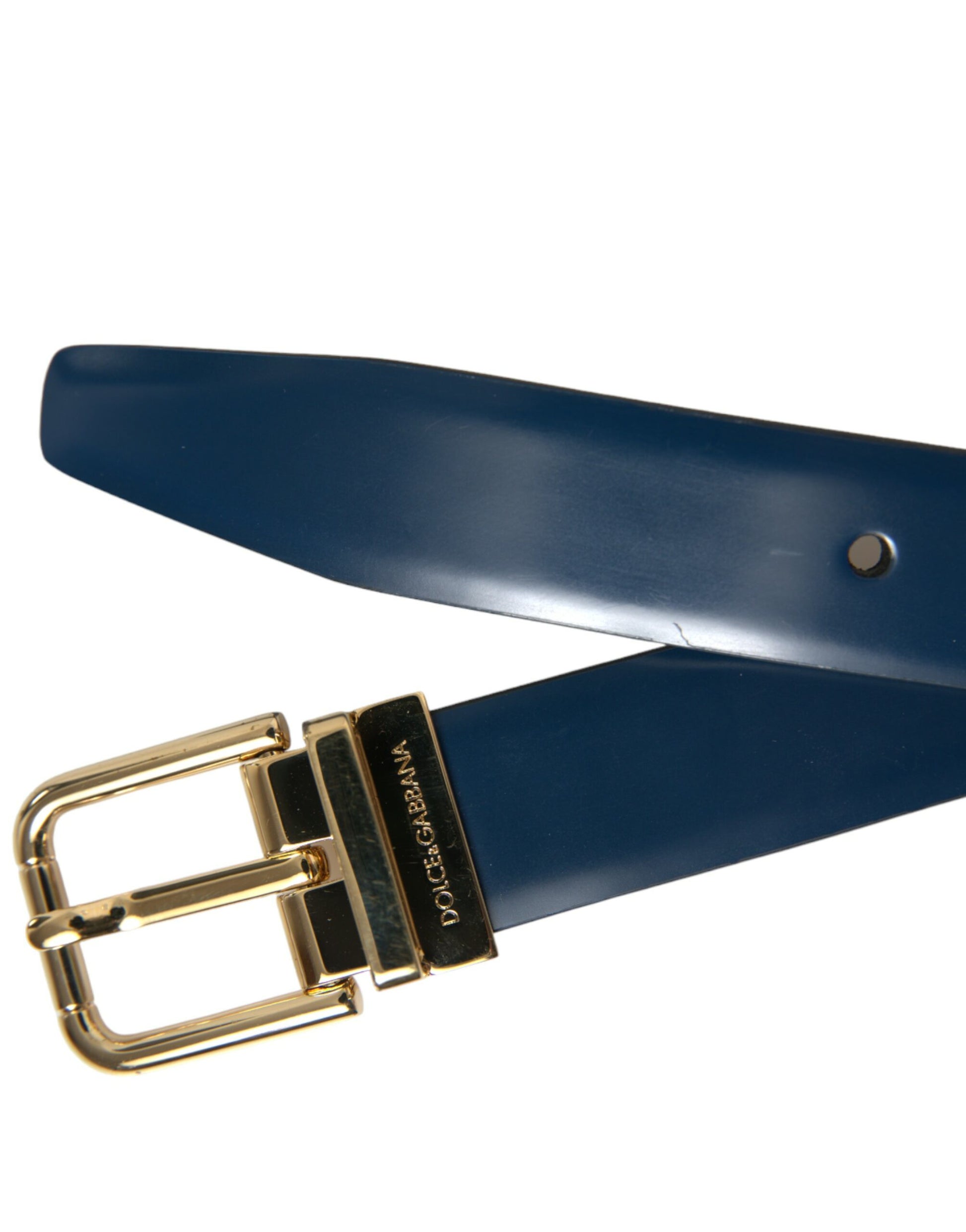 Dolce & Gabbana Elegant Blue Leather Belt with Metal Buckle - KALAJ