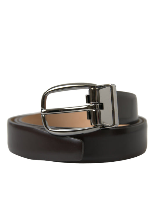 Dolce & Gabbana Elegant Dark Brown Calf Leather Belt - KALAJ