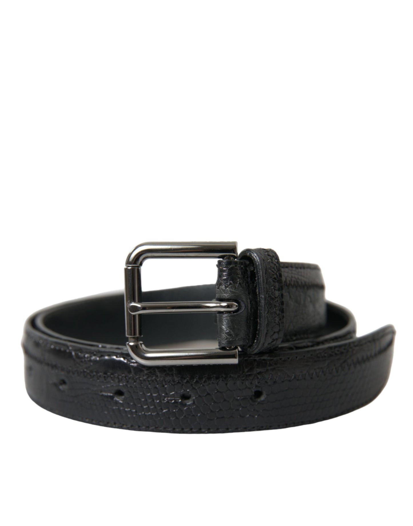 Dolce & Gabbana Elegant Black Leather Belt with Metal Buckle - KALAJ