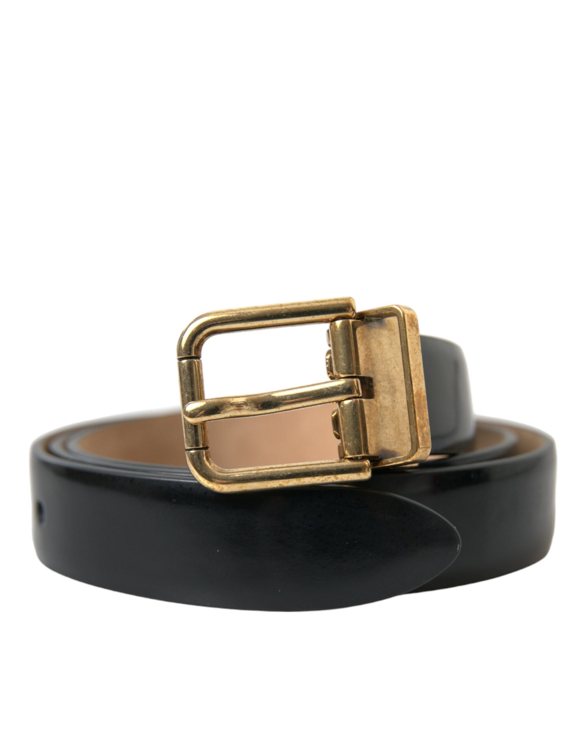 Dolce & Gabbana Elegant Black Leather Waist Belt with Logo Buckle - KALAJ