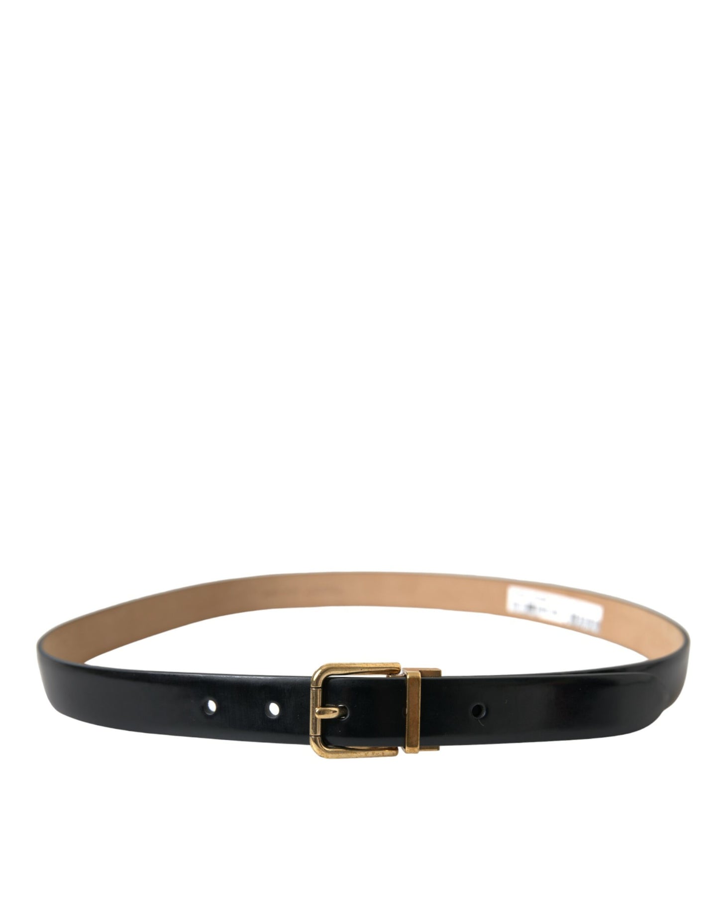 Dolce & Gabbana Elegant Black Leather Waist Belt with Logo Buckle - KALAJ