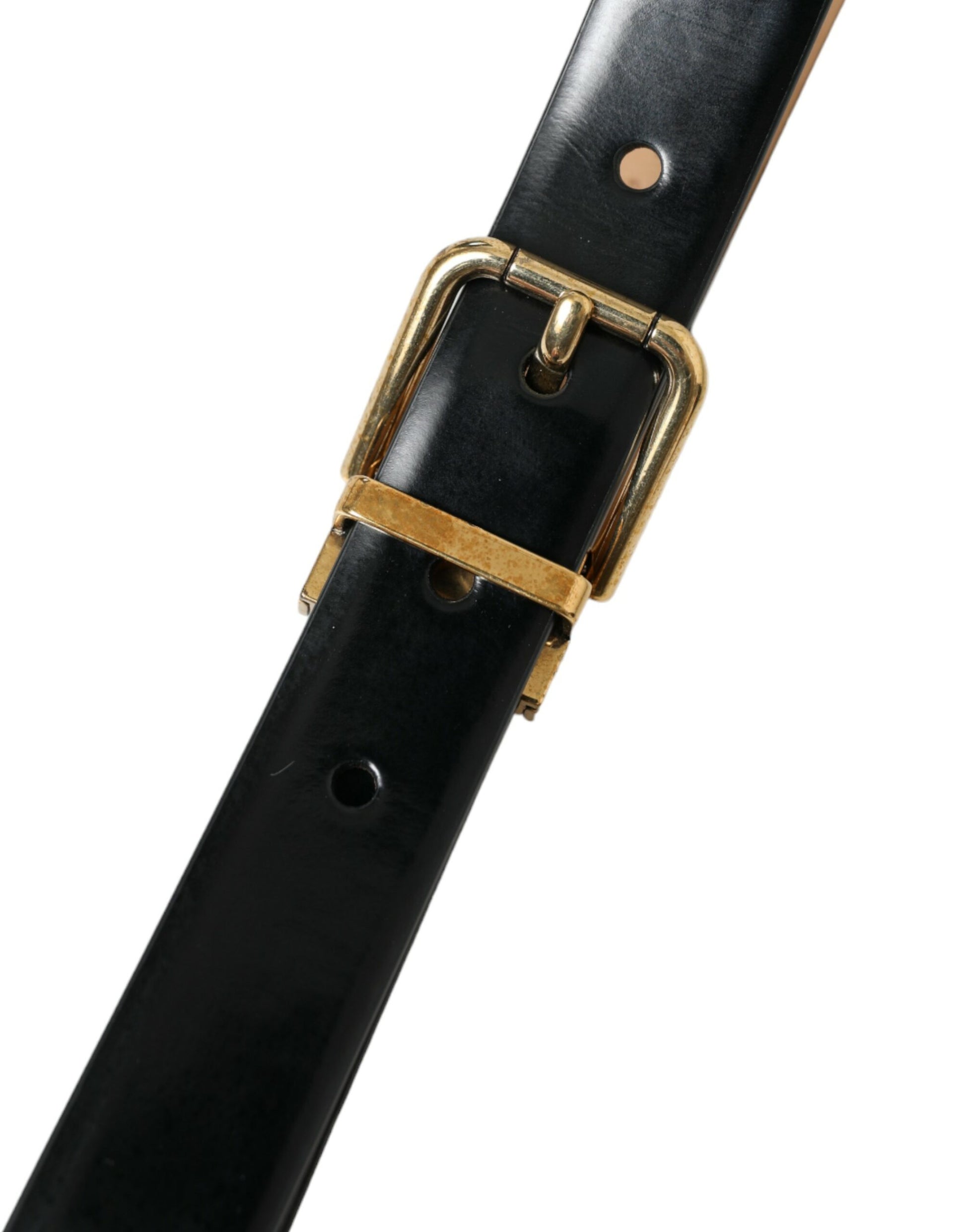 Dolce & Gabbana Elegant Black Leather Waist Belt with Logo Buckle - KALAJ