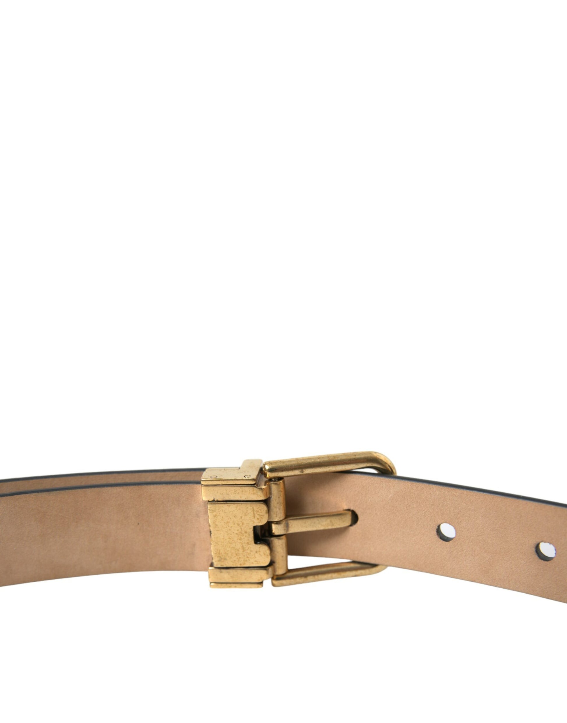 Dolce & Gabbana Elegant Black Leather Waist Belt with Logo Buckle - KALAJ