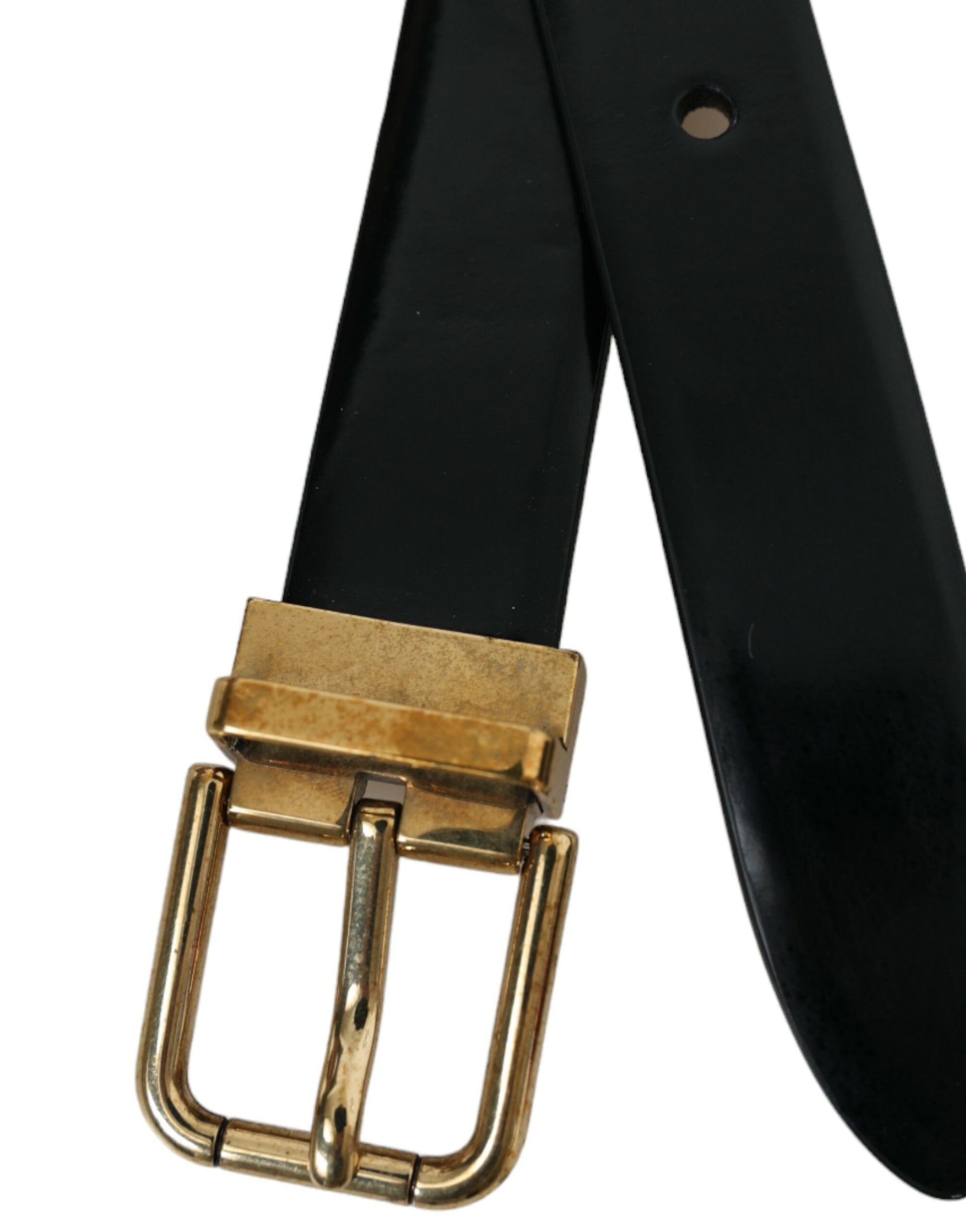 Dolce & Gabbana Elegant Black Leather Waist Belt with Logo Buckle - KALAJ