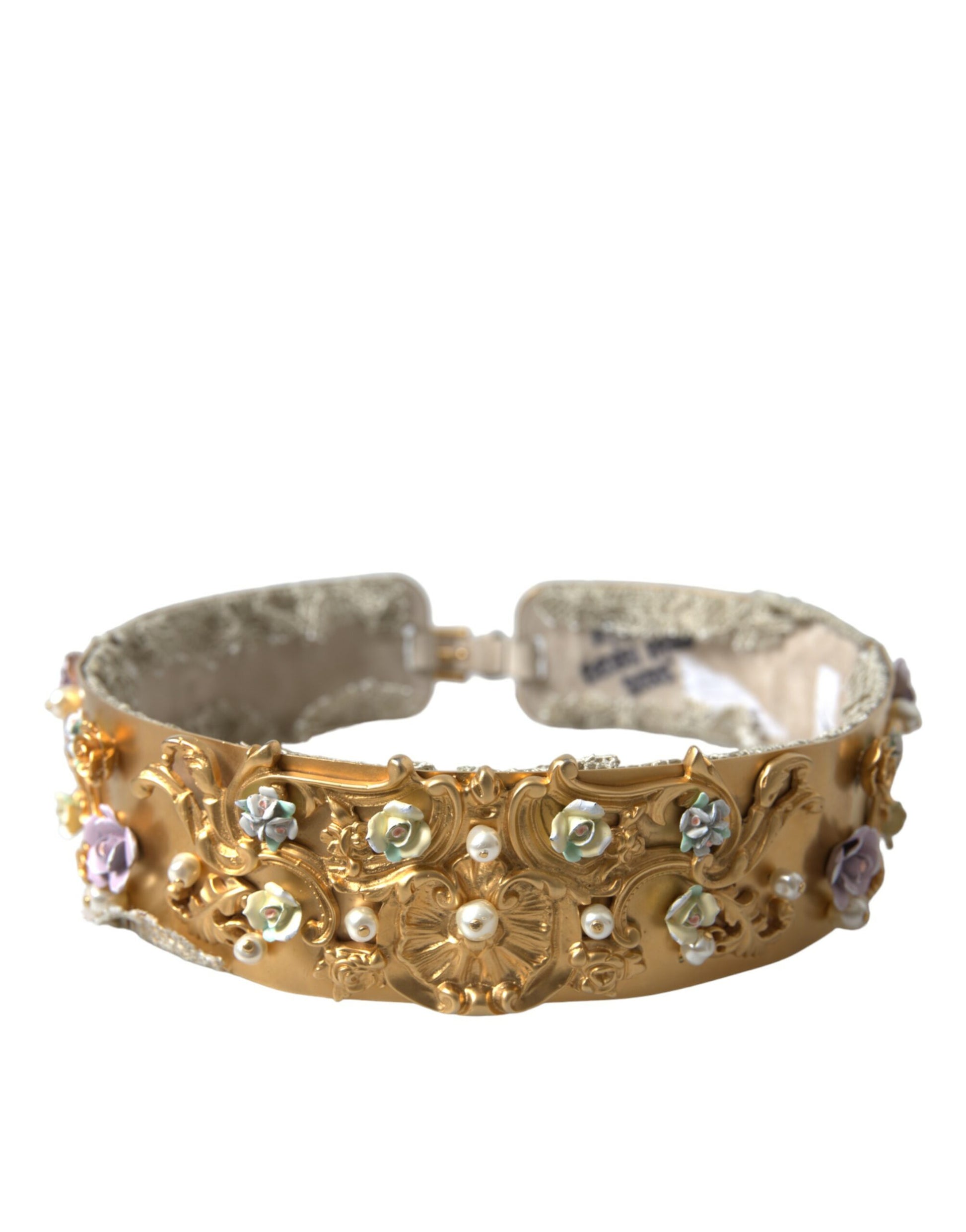 Dolce & Gabbana Elegant Gold-Tone Faux Pearl Floral Belt - KALAJ