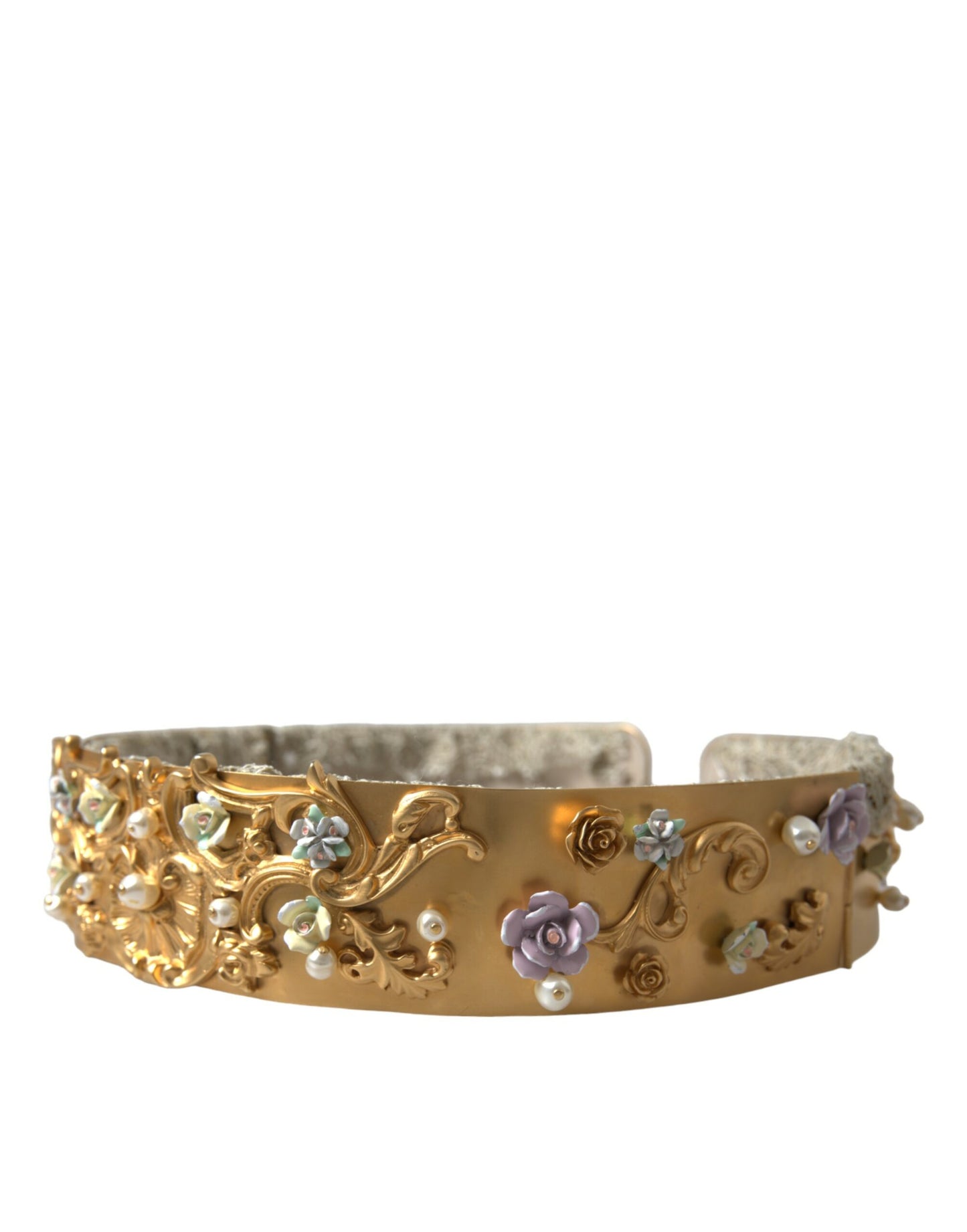 Dolce & Gabbana Elegant Gold-Tone Faux Pearl Floral Belt - KALAJ