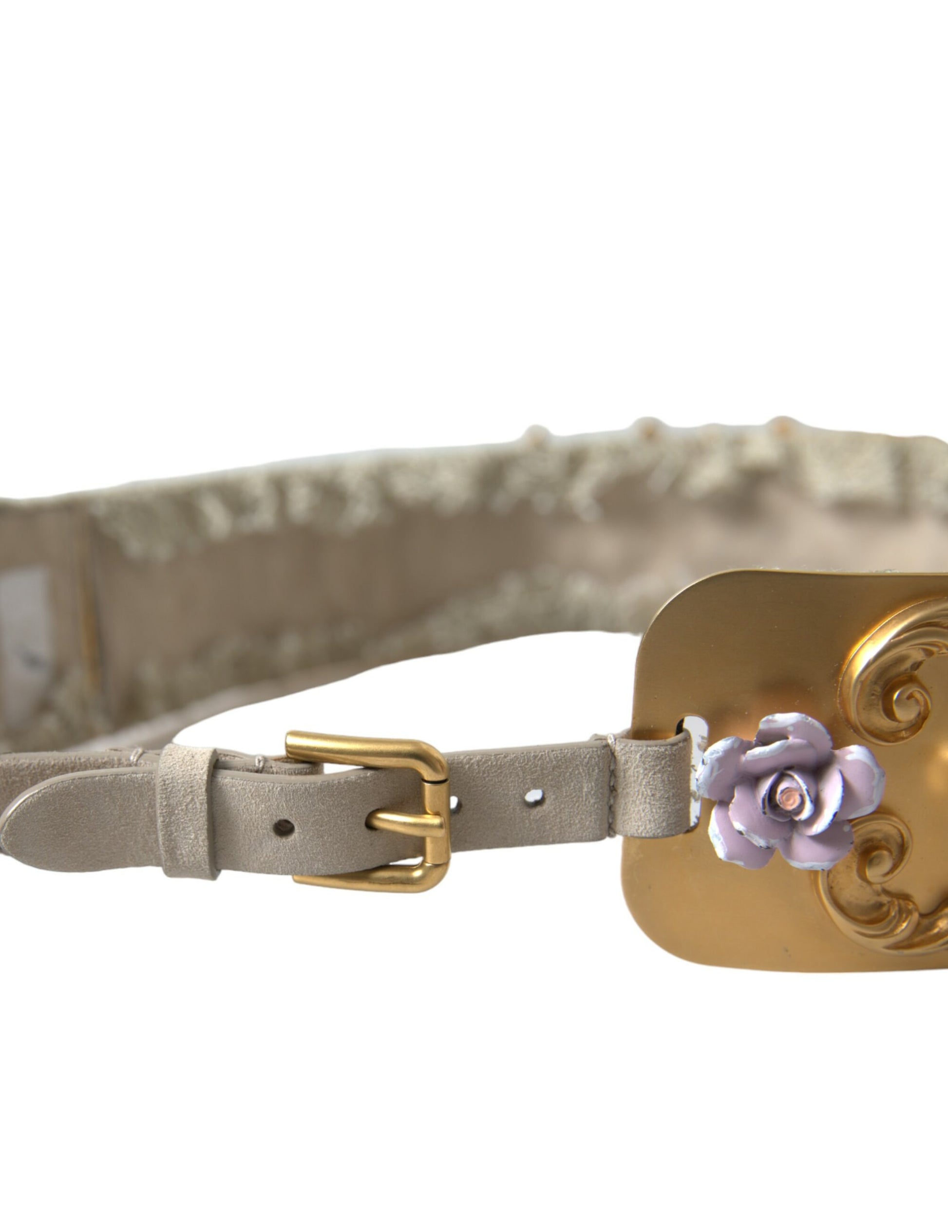 Dolce & Gabbana Elegant Gold-Tone Faux Pearl Floral Belt - KALAJ