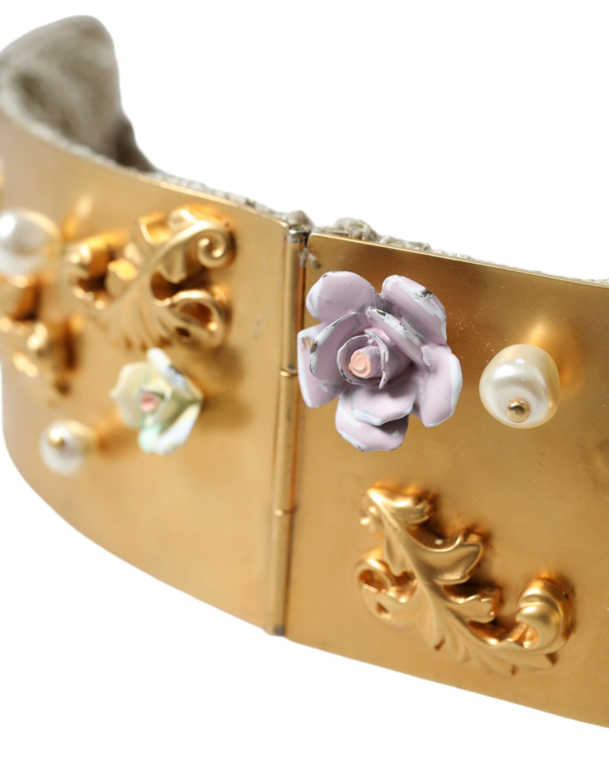 Dolce & Gabbana Elegant Gold-Tone Faux Pearl Floral Belt - KALAJ