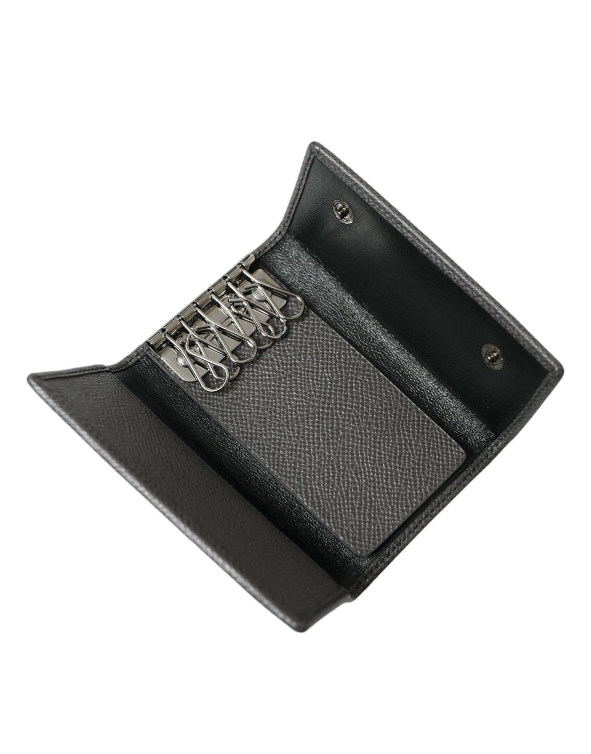 Dolce & Gabbana Chic Gray Leather Trifold Key Holder - KALAJ