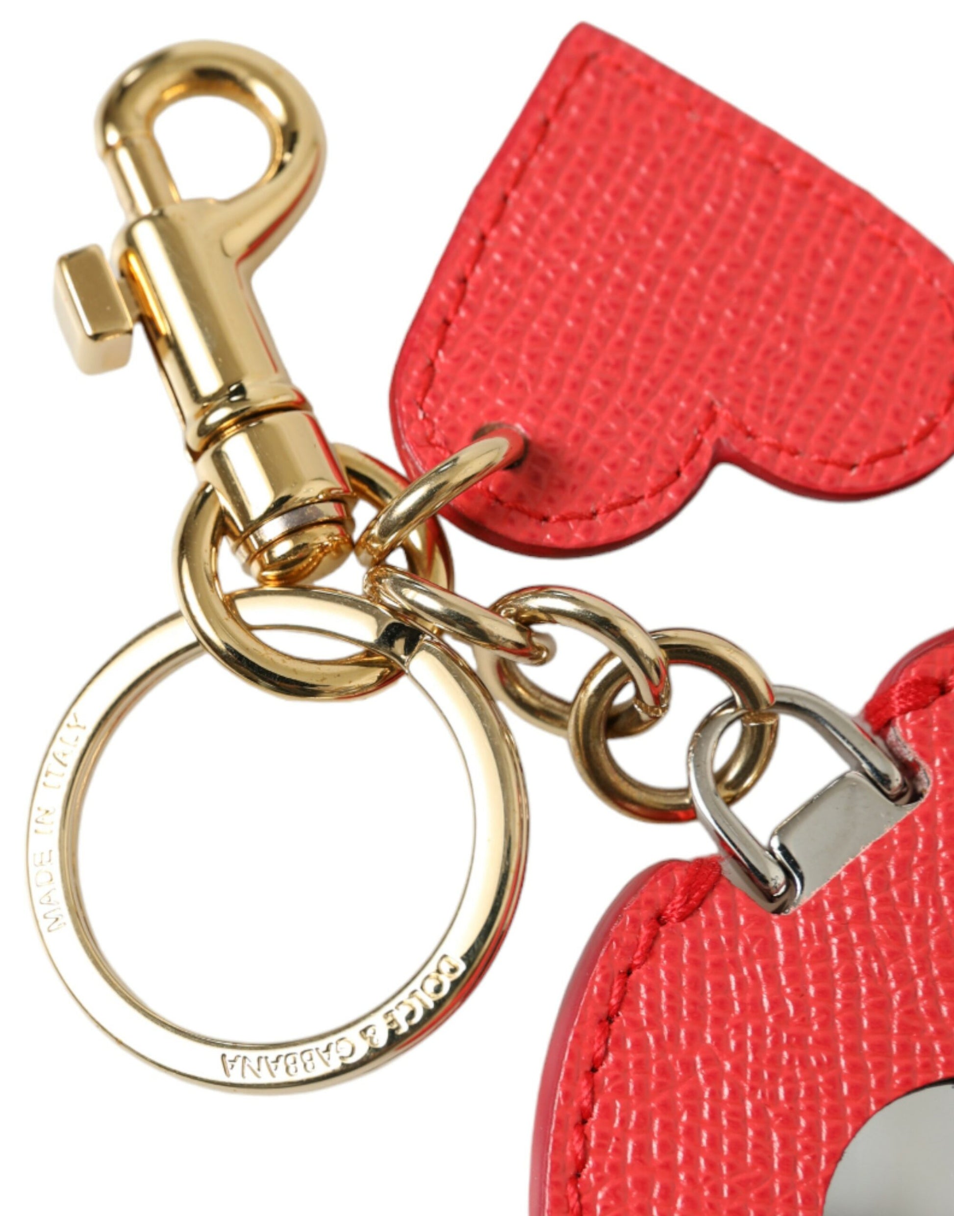 Dolce & Gabbana Elegant Red Leather Keychain with Gold Accents - KALAJ