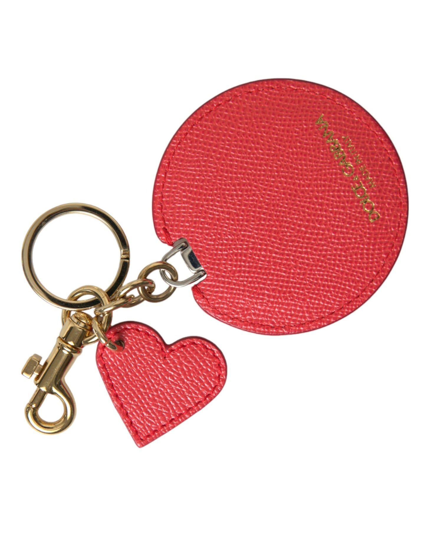 Dolce & Gabbana Elegant Red Leather Keychain with Gold Accents - KALAJ