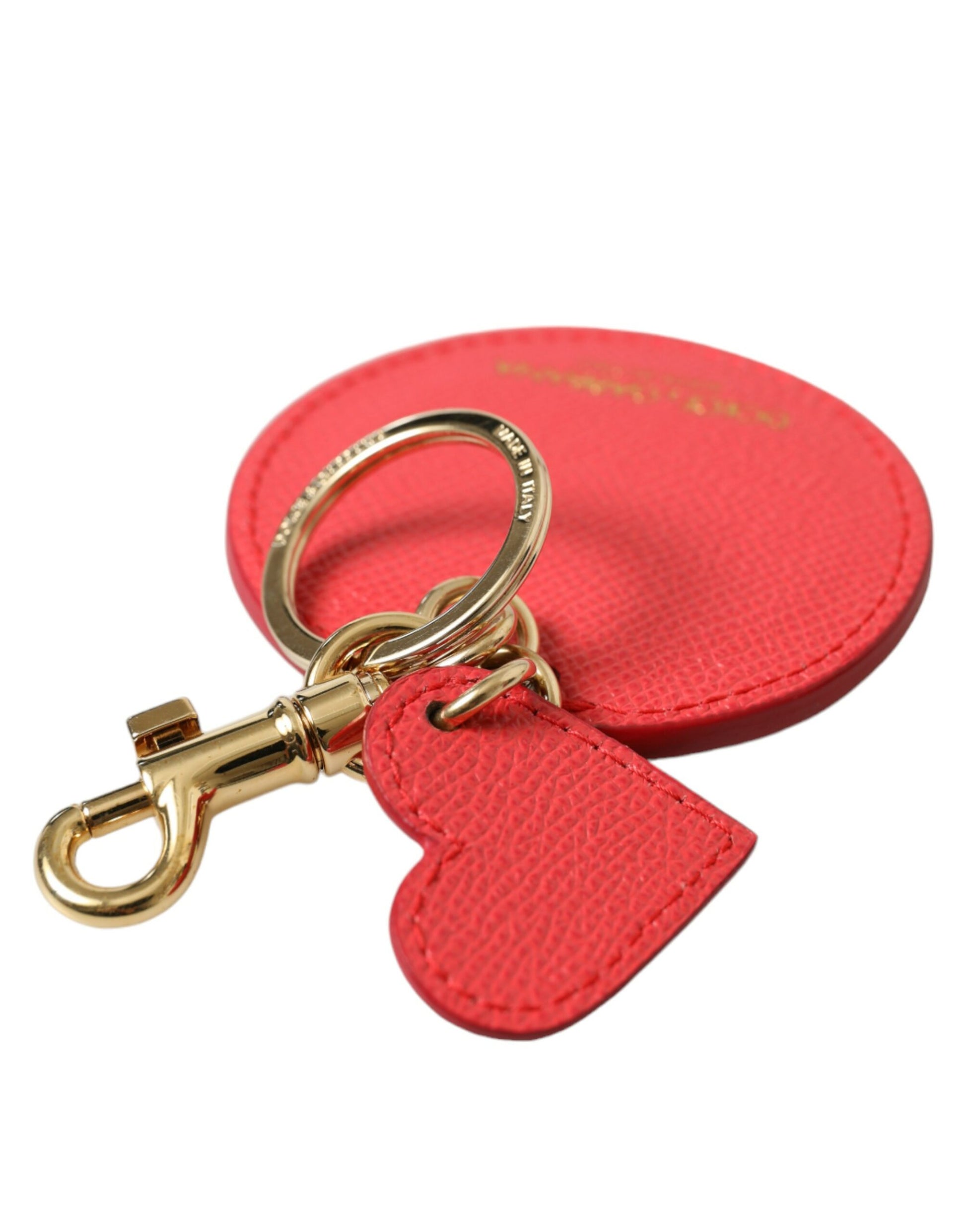 Dolce & Gabbana Elegant Red Leather Keychain with Gold Accents - KALAJ