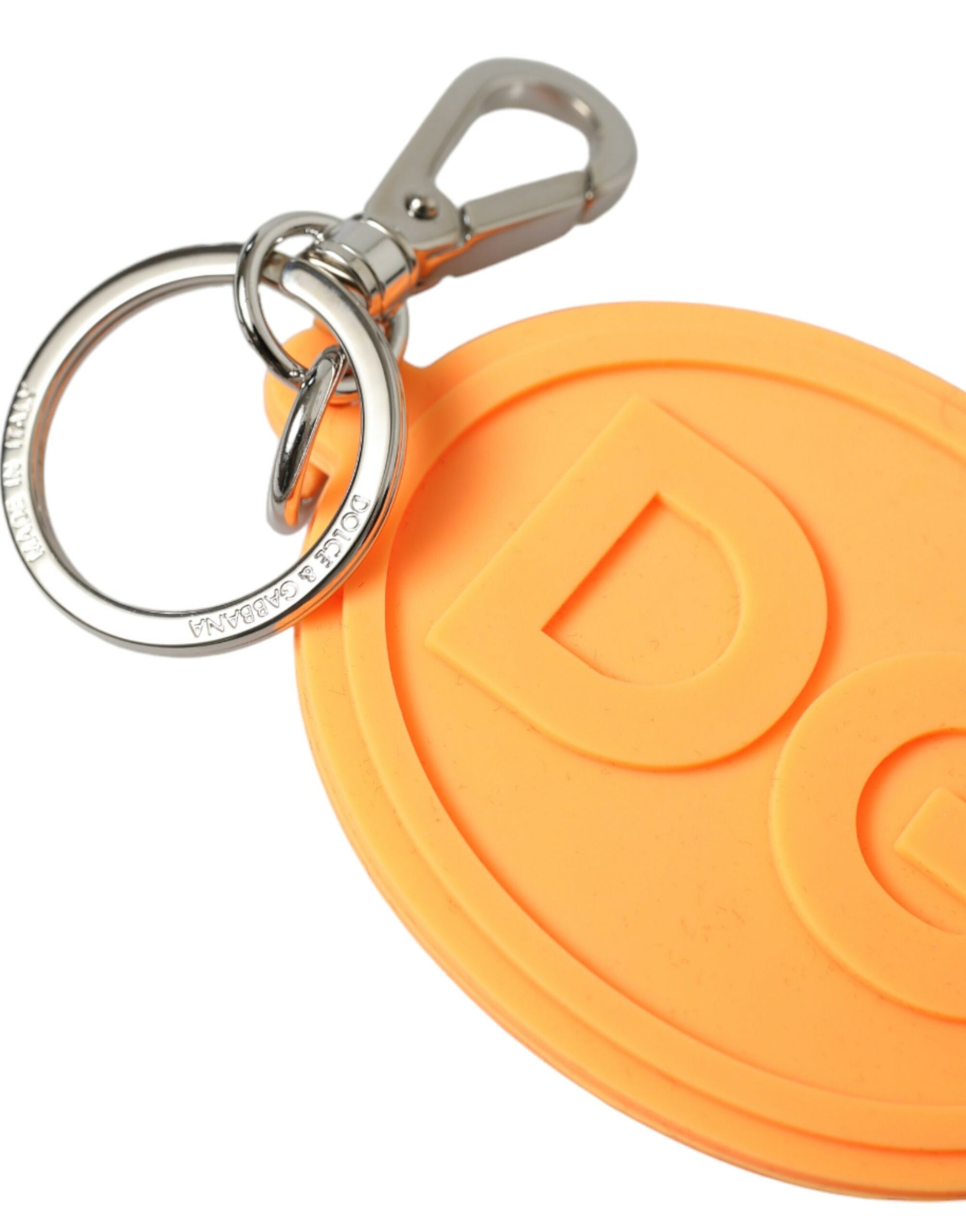 Dolce & Gabbana Elegant Orange Charm Keyring with Silver Detail - KALAJ