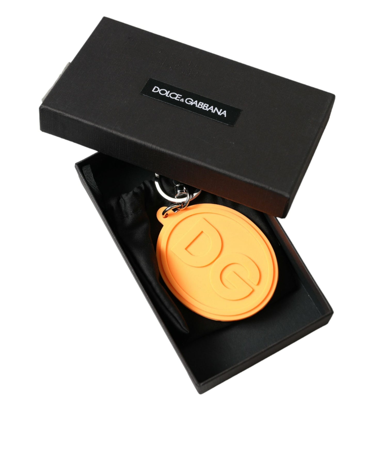 Dolce & Gabbana Elegant Orange Charm Keyring with Silver Detail - KALAJ