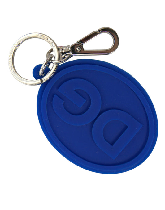 Dolce & Gabbana Elegant Blue Rubber Keychain with Brass Accents - KALAJ