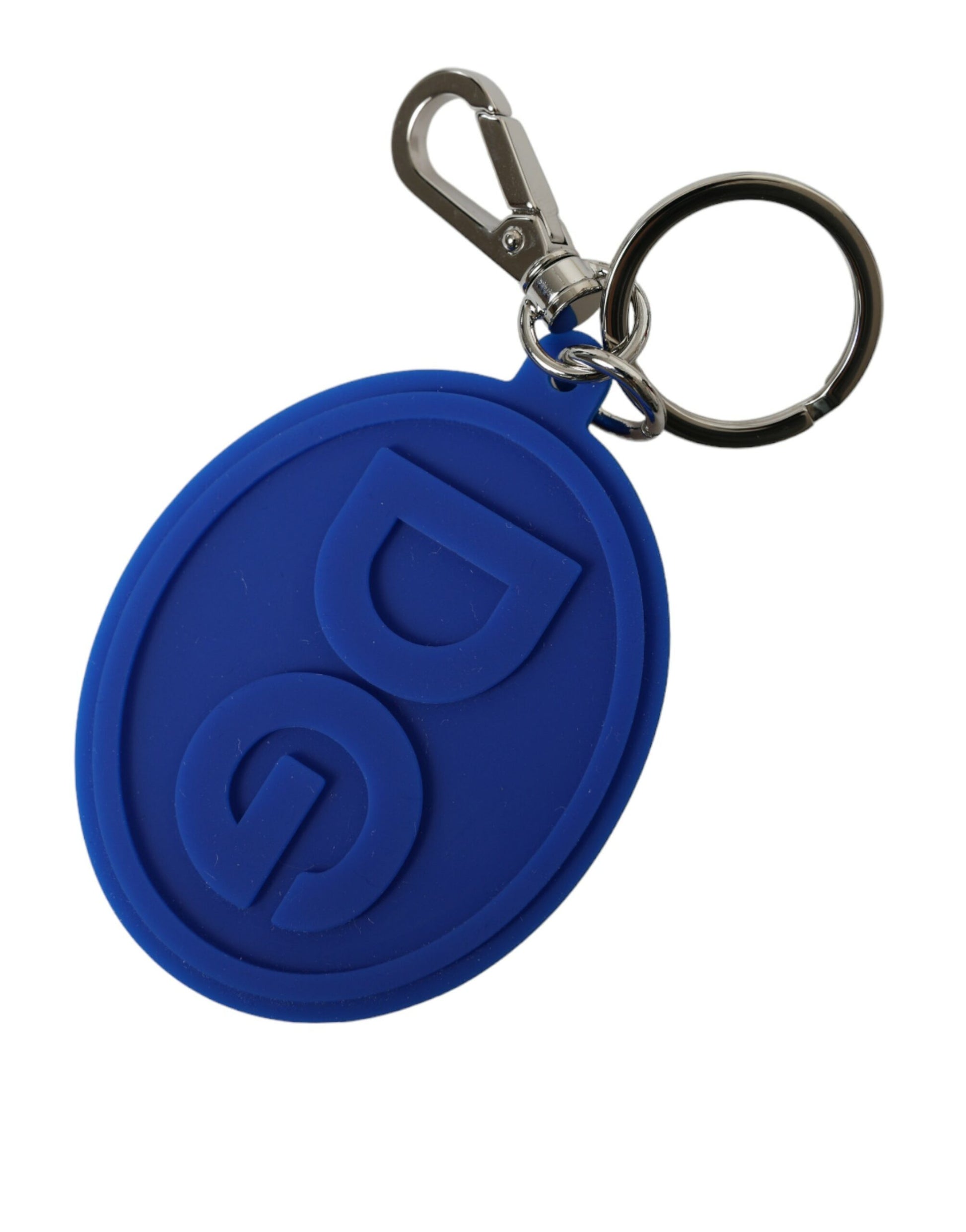 Dolce & Gabbana Elegant Blue Rubber Keychain with Brass Accents - KALAJ