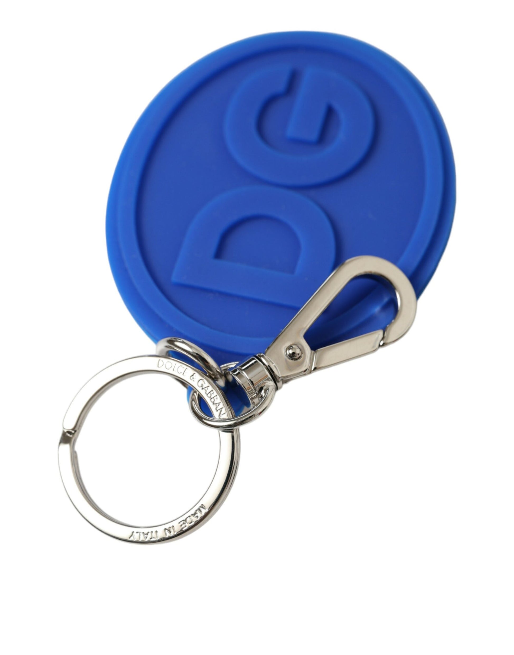 Dolce & Gabbana Elegant Blue Rubber Keychain with Brass Accents - KALAJ