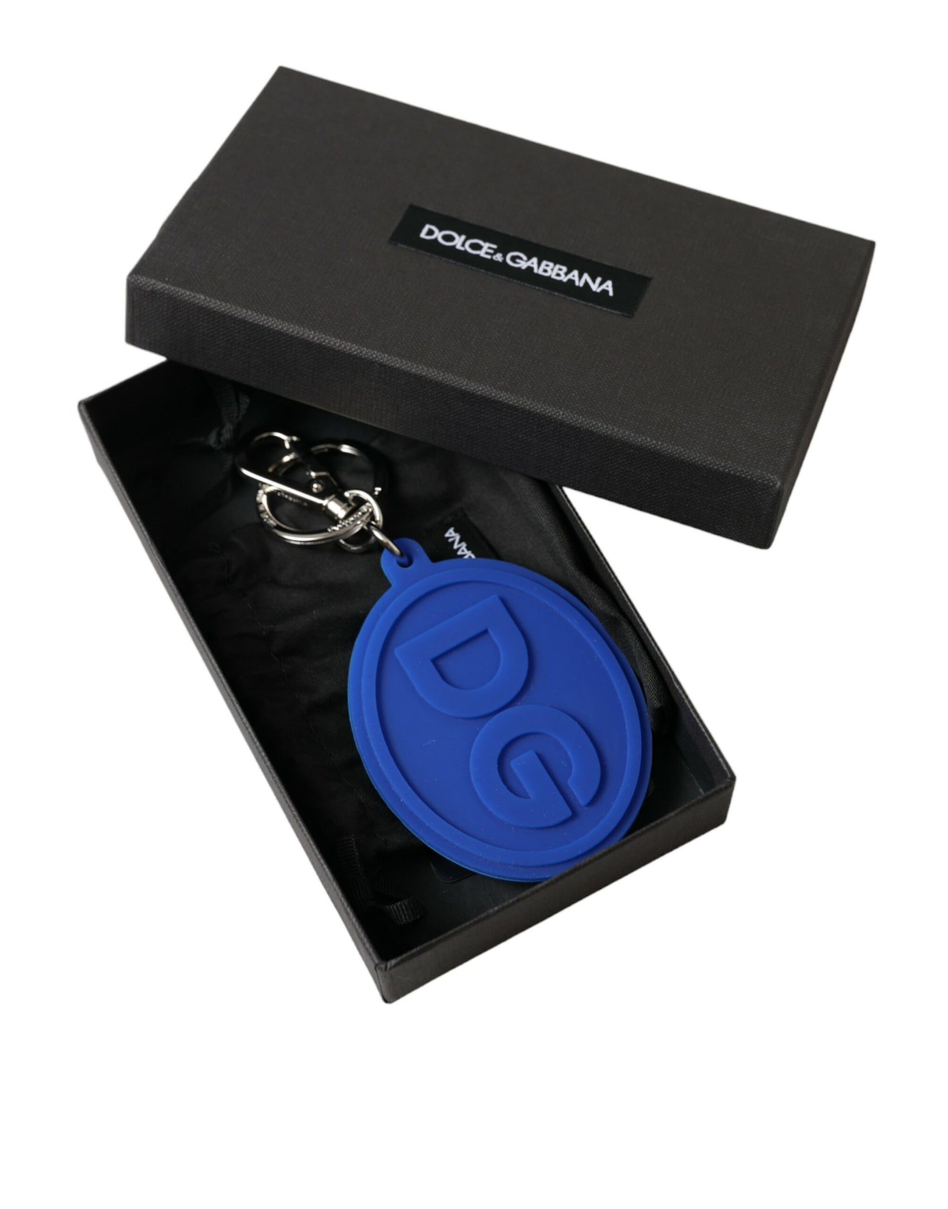 Dolce & Gabbana Elegant Blue Rubber Keychain with Brass Accents - KALAJ