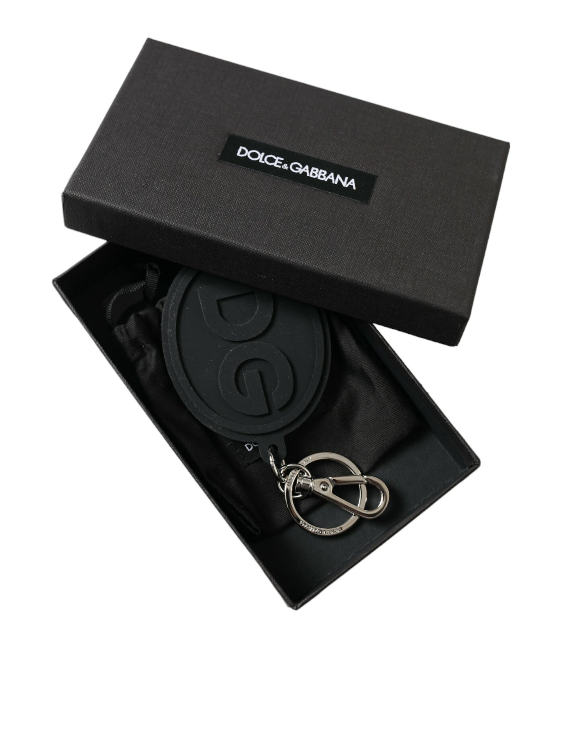 Dolce & Gabbana Chic Black and Silver Logo Keychain - KALAJ