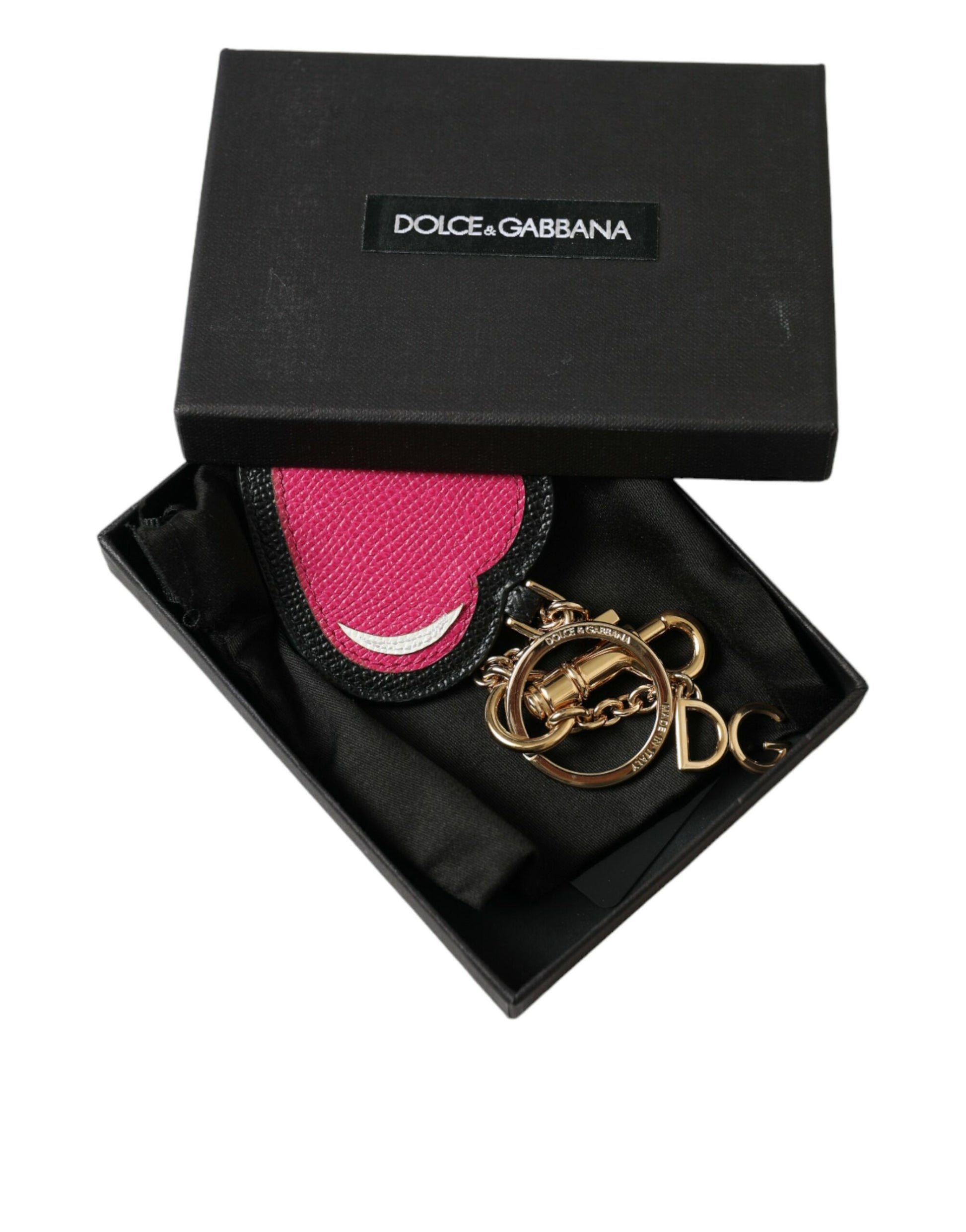 Dolce & Gabbana Stunning Gold and Pink Leather Keychain - KALAJ