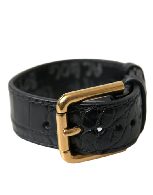 Dolce & Gabbana Elegant Gold Black Leather Bracelet - KALAJ