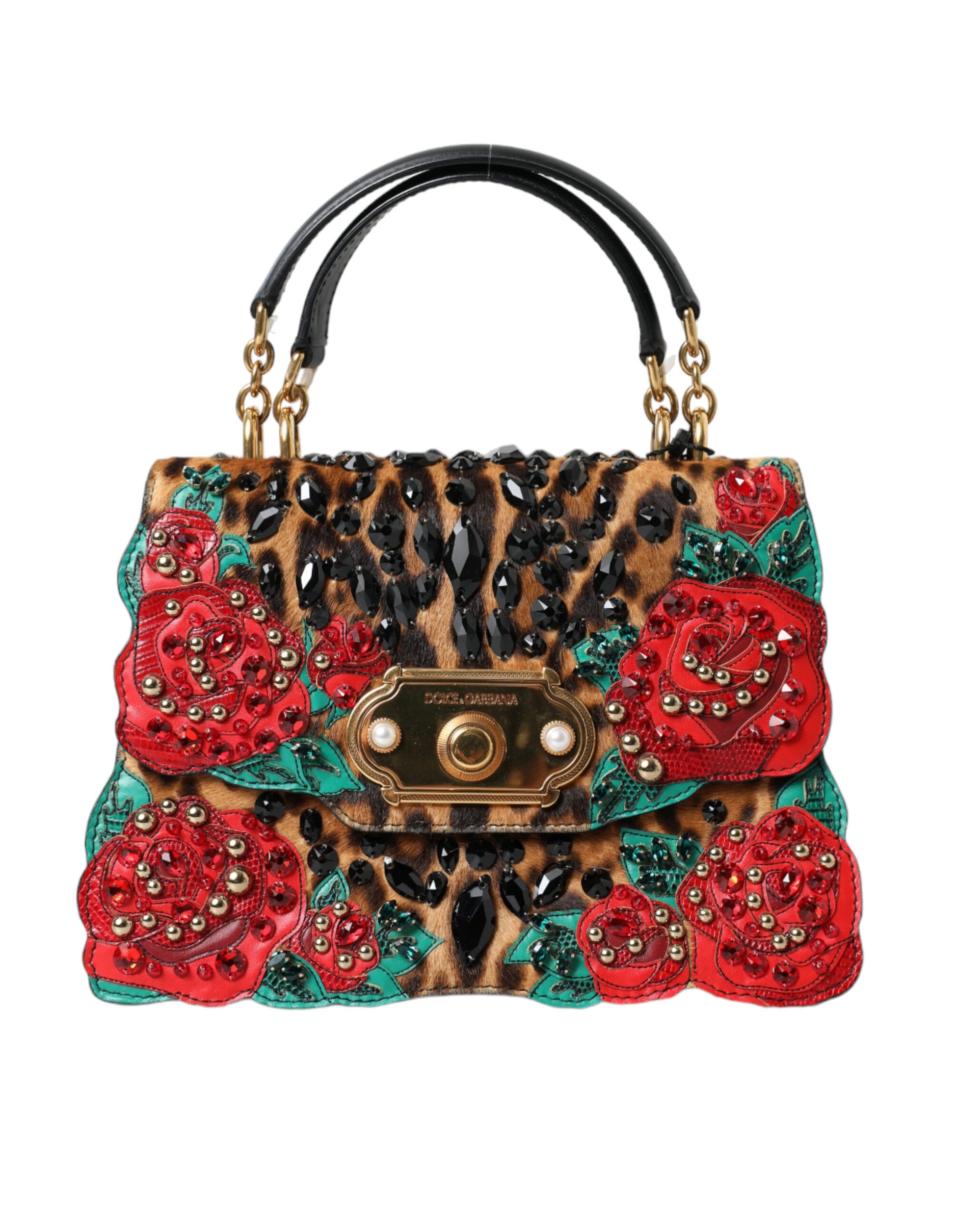 Dolce & Gabbana Chic Leopard Embellished Tote with Red Roses! - KALAJ