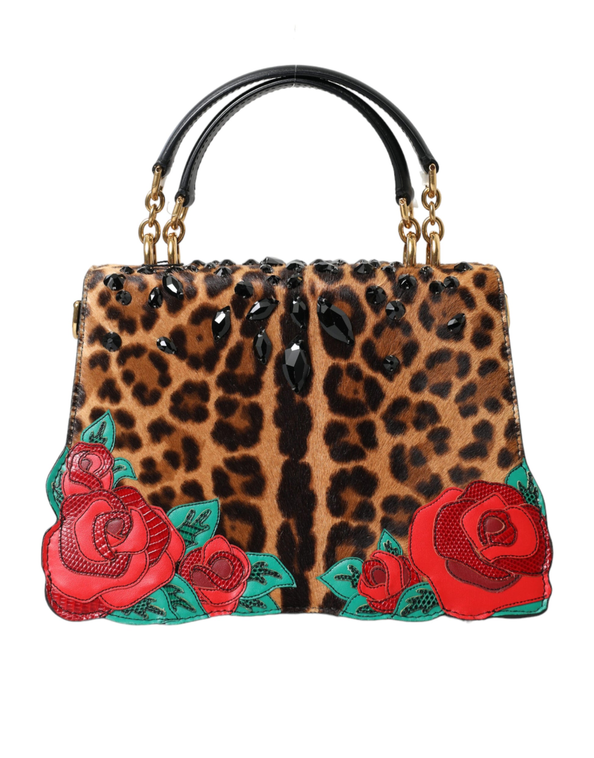 Dolce & Gabbana Chic Leopard Embellished Tote with Red Roses! - KALAJ