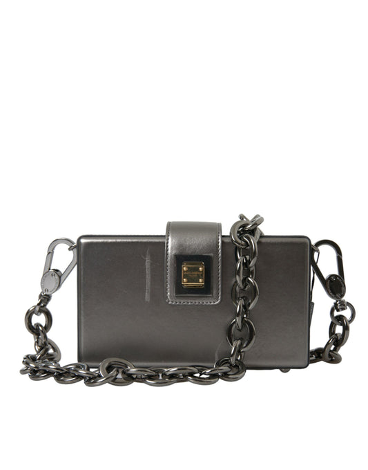 Dolce & Gabbana Metallic Gray Calfskin Shoulder Bag with Chain Strap - KALAJ