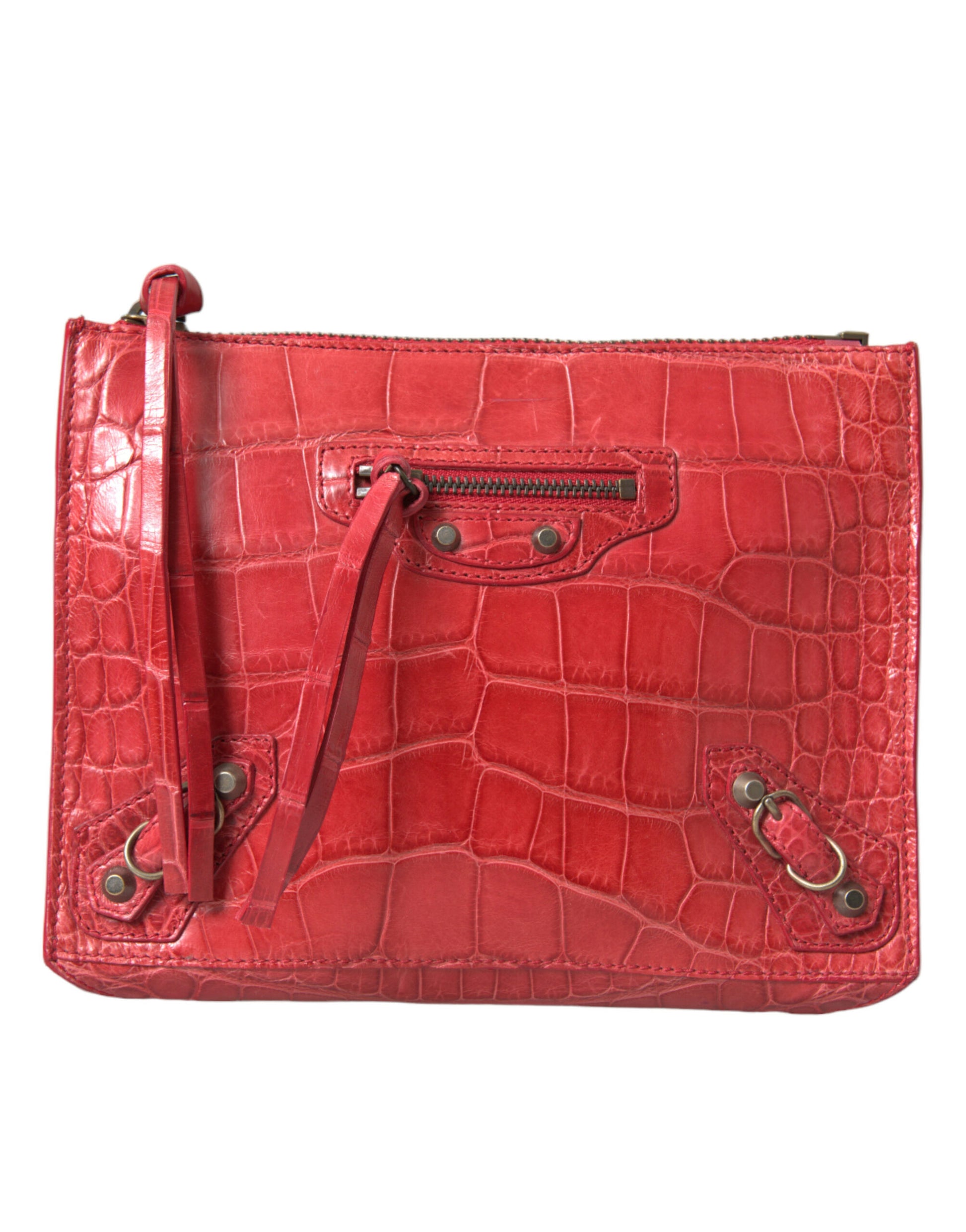 Balenciaga Exotic Red Alligator Leather Clutch - KALAJ