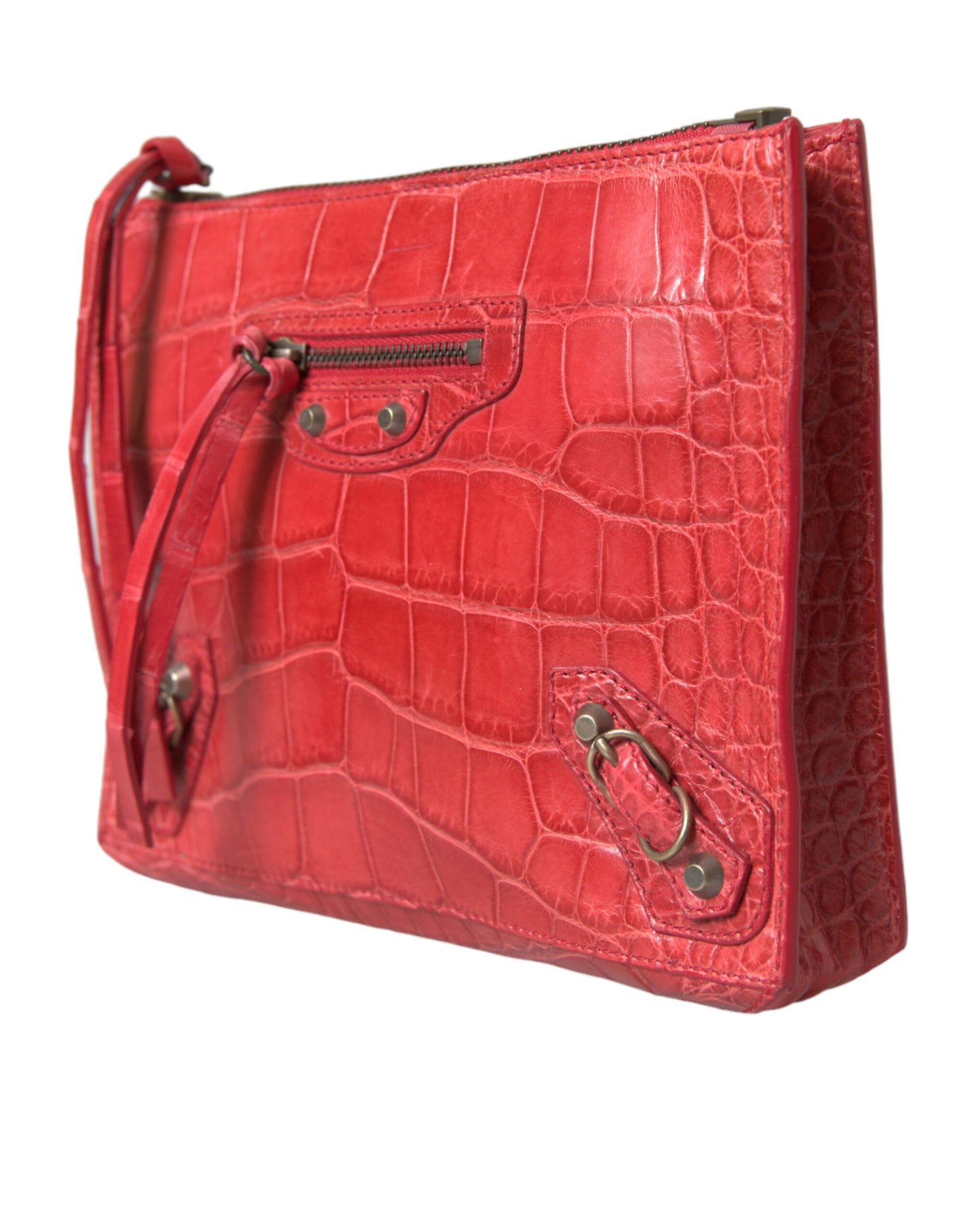 Balenciaga Exotic Red Alligator Leather Clutch - KALAJ