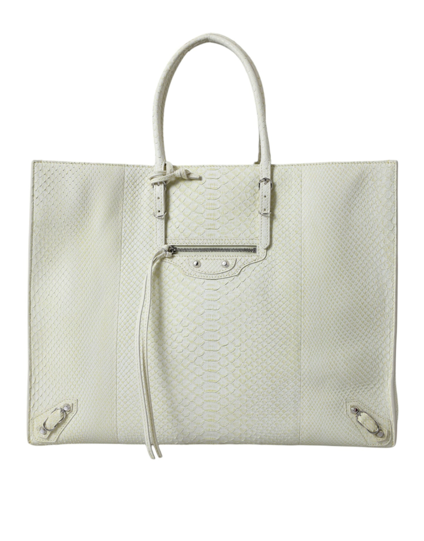 Balenciaga Chic Python Leather Tote in White & Yellow - KALAJ