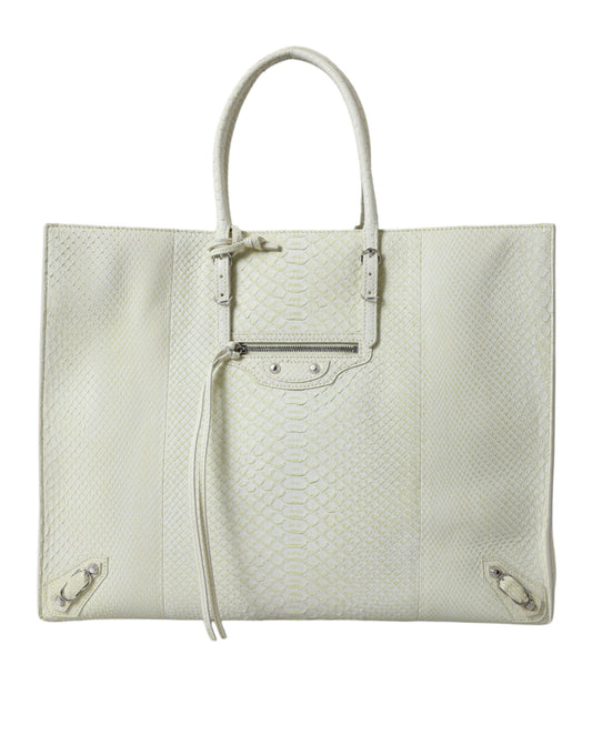 Balenciaga Chic Python Leather Tote in White & Yellow - KALAJ