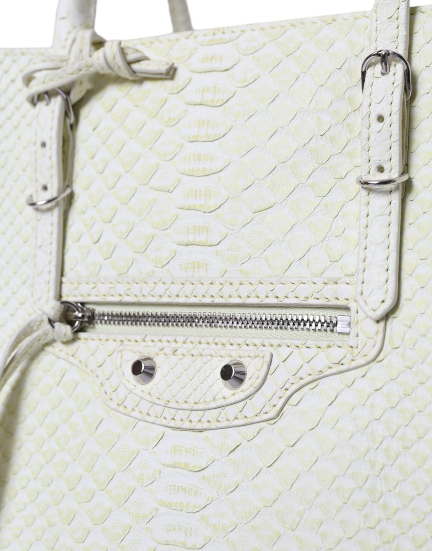 Balenciaga Chic Python Leather Tote in White & Yellow - KALAJ