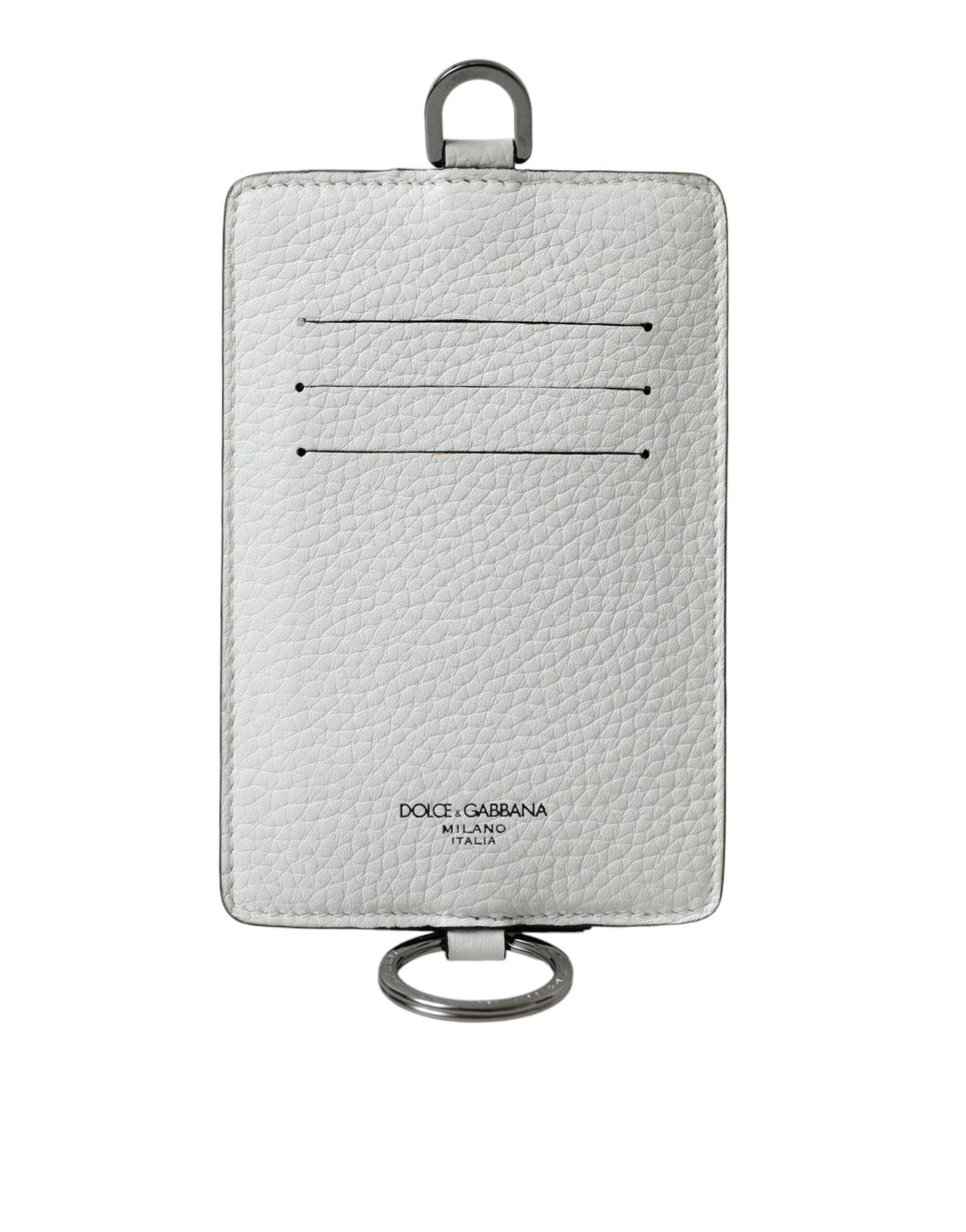 Dolce & Gabbana White Calf Leather Lanyard Logo Card Holder Wallet - KALAJ