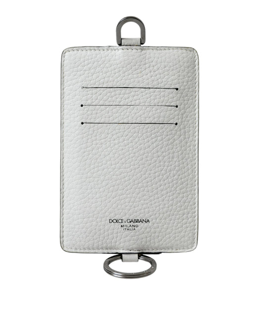 Dolce & Gabbana White Calf Leather Lanyard Logo Card Holder Wallet - KALAJ