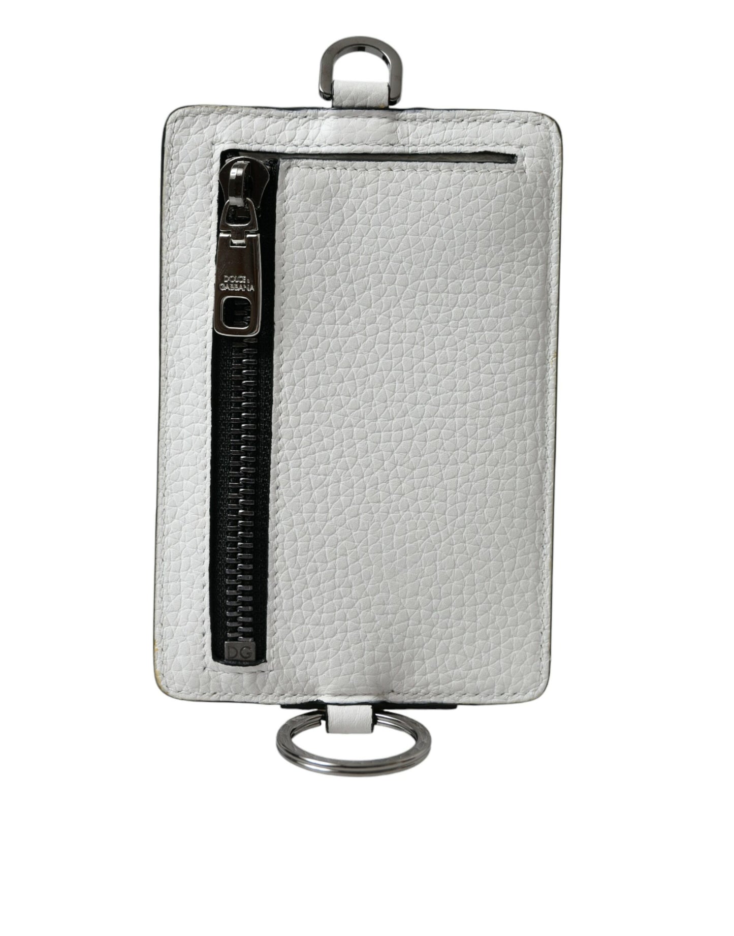 Dolce & Gabbana White Calf Leather Lanyard Logo Card Holder Wallet - KALAJ