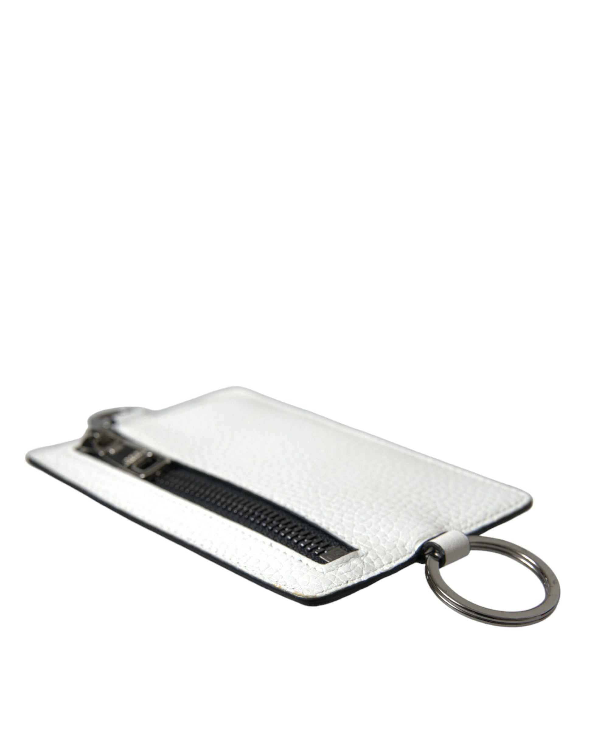 Dolce & Gabbana White Calf Leather Lanyard Logo Card Holder Wallet - KALAJ