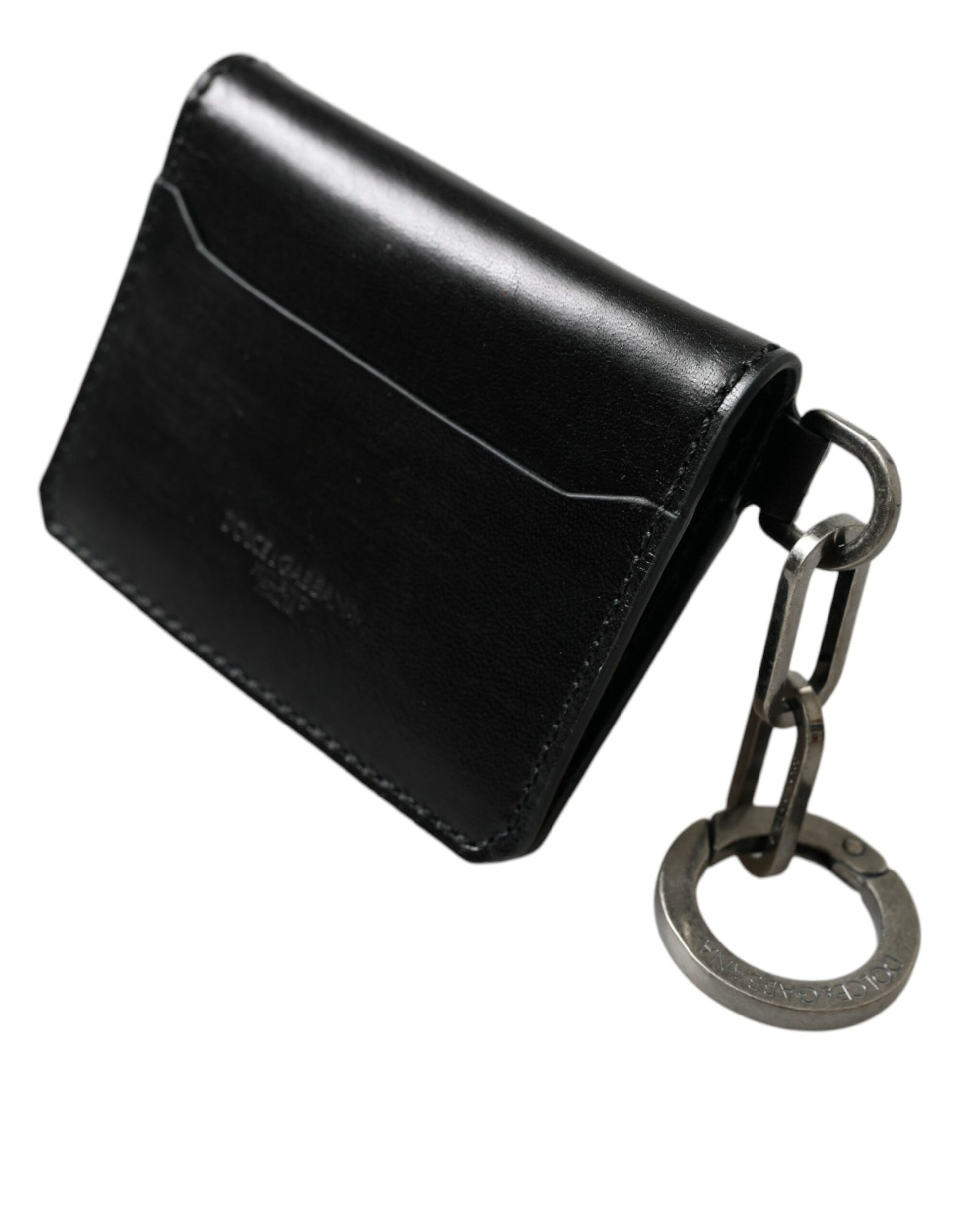 Dolce & Gabbana Black Leather Bifold Logo Card Holder Keyring Wallet - KALAJ