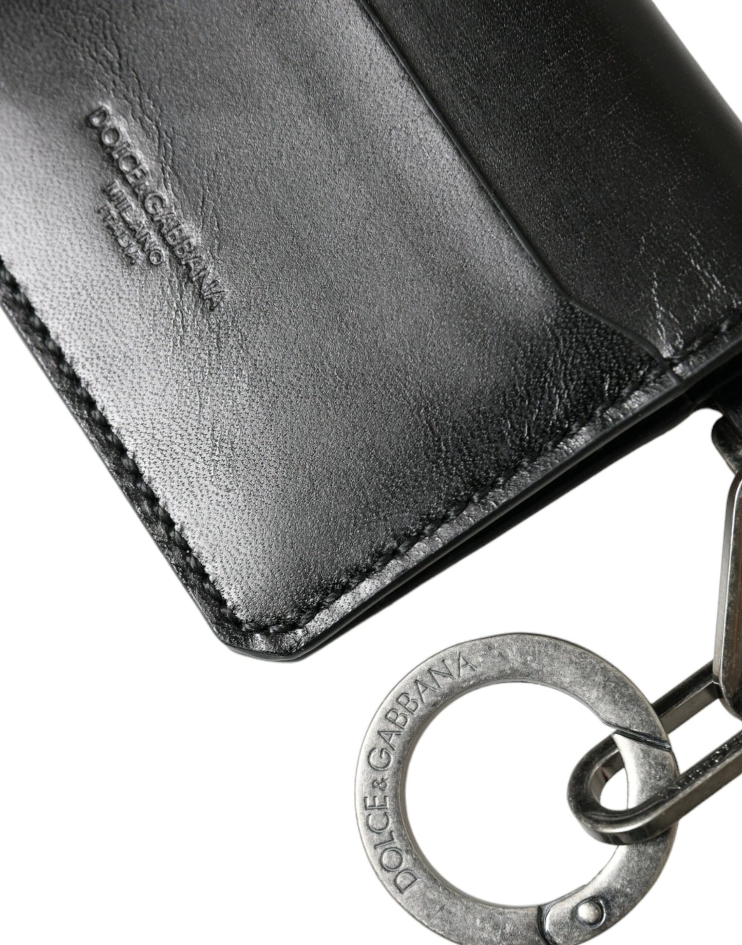 Dolce & Gabbana Black Leather Bifold Logo Card Holder Keyring Wallet - KALAJ